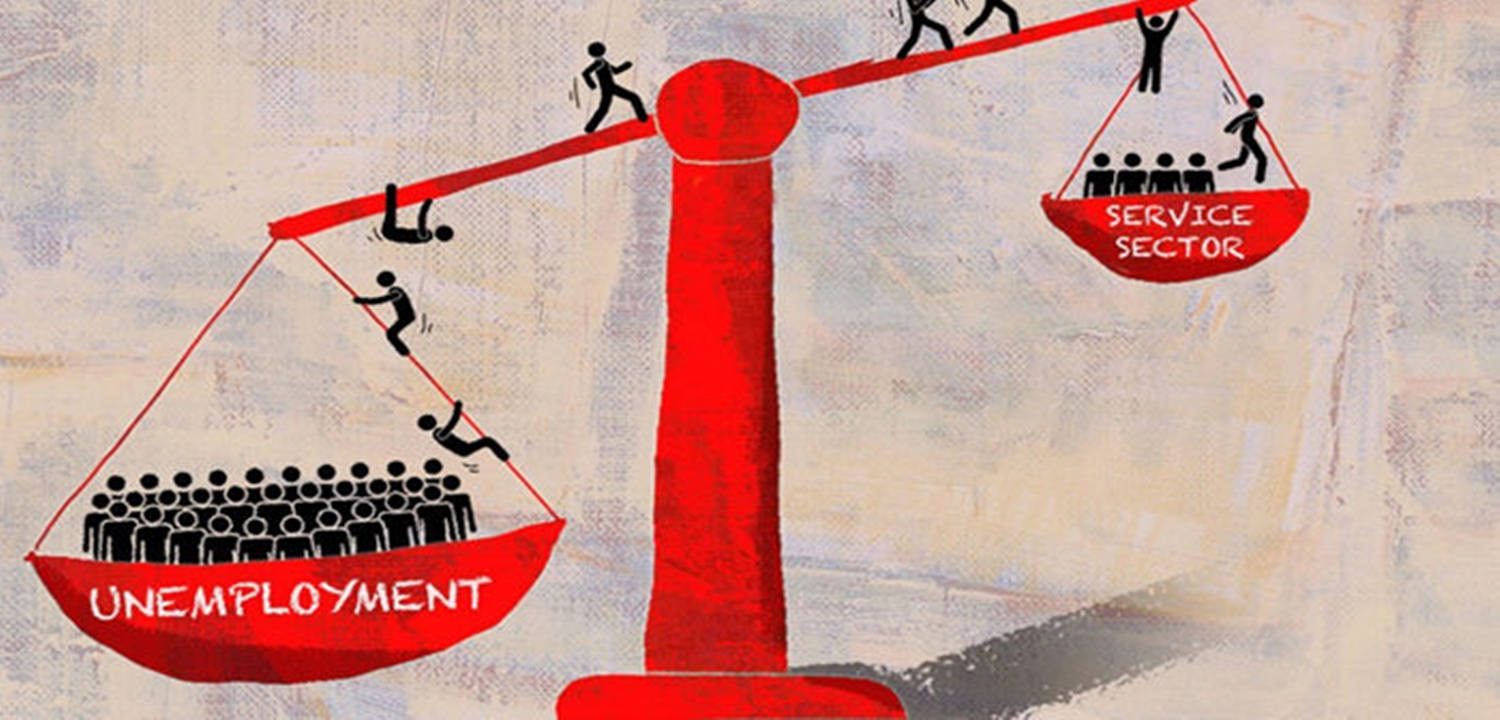 Unemployment And Service Sector Weighing Scale Illustration