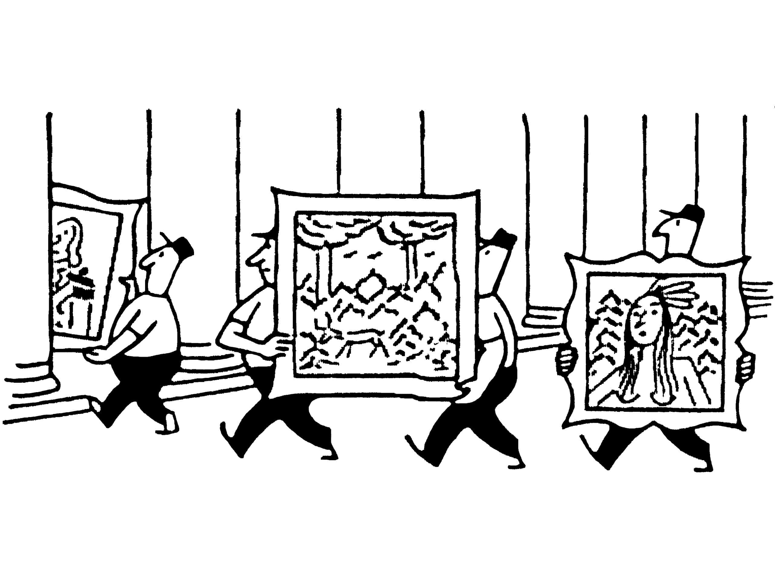 Unfazed Workers Carrying Artwork
