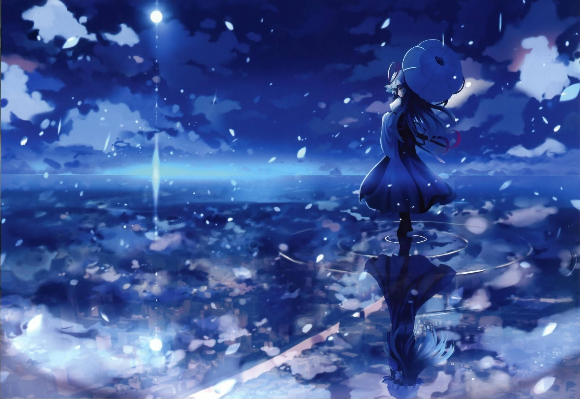 Unforgettable View Of A Blue Anime Scenery Background