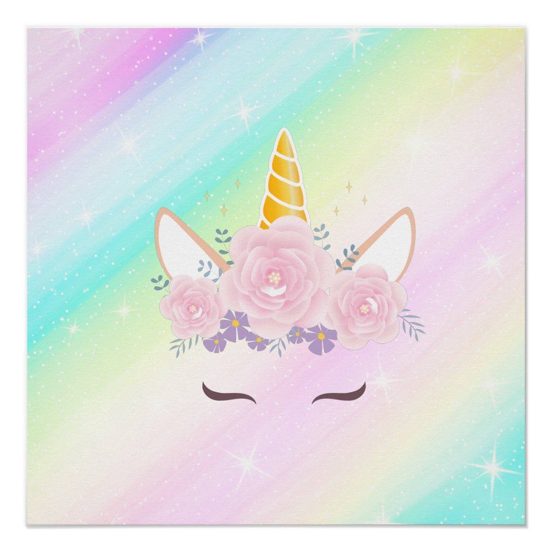 Unicorn Face With Pastel Rainbow Background