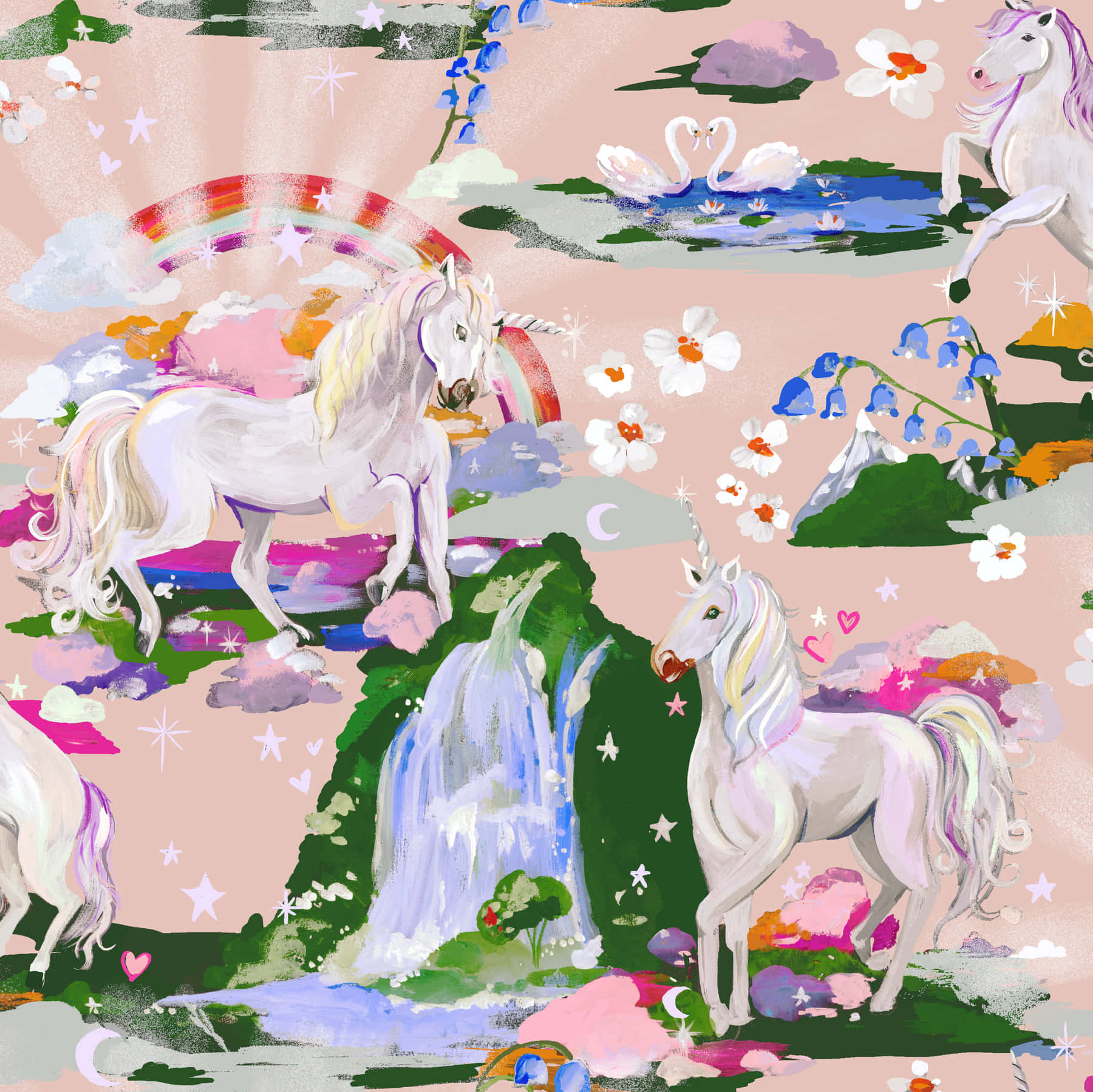 Unicorns In The Forest Fabric By Sassy_sassy On Spoonflower - Custom Fabric Background