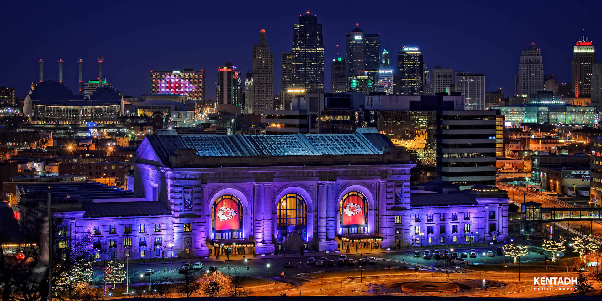 Union Station Lit In Purple Background