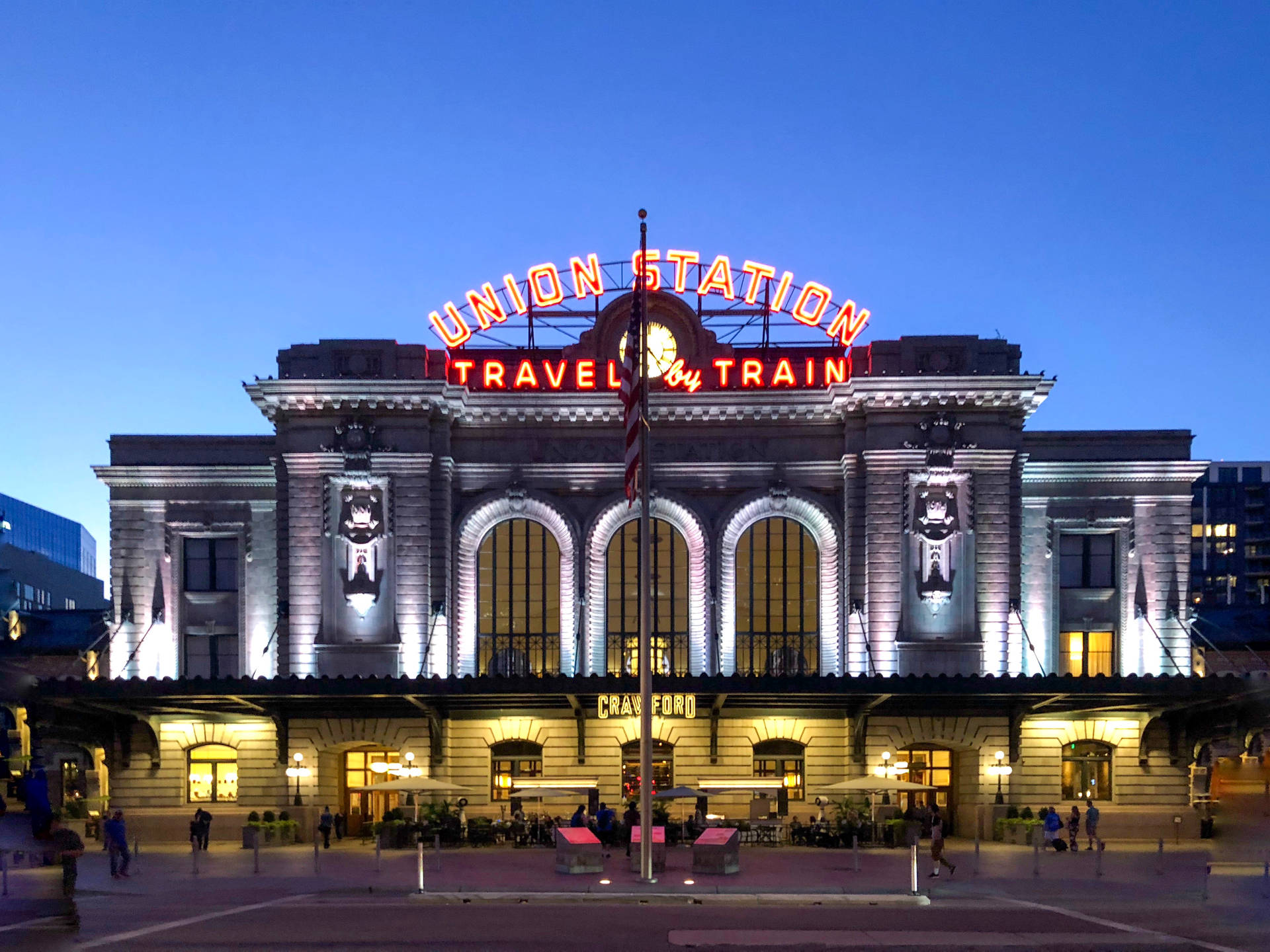 Union Station With Neon Lights Background