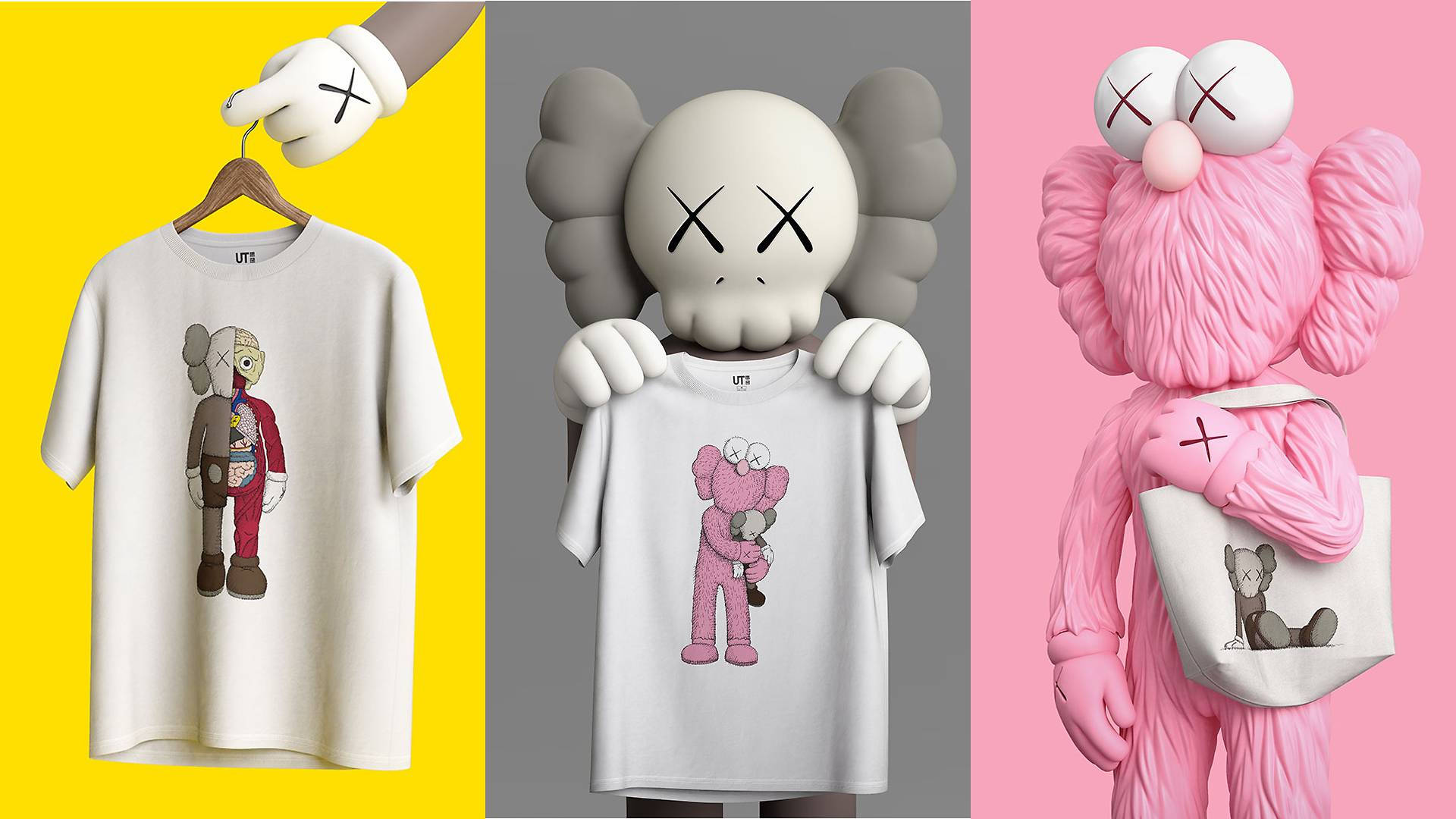 Uniqlo Kaws Grey And Pink Characters Background