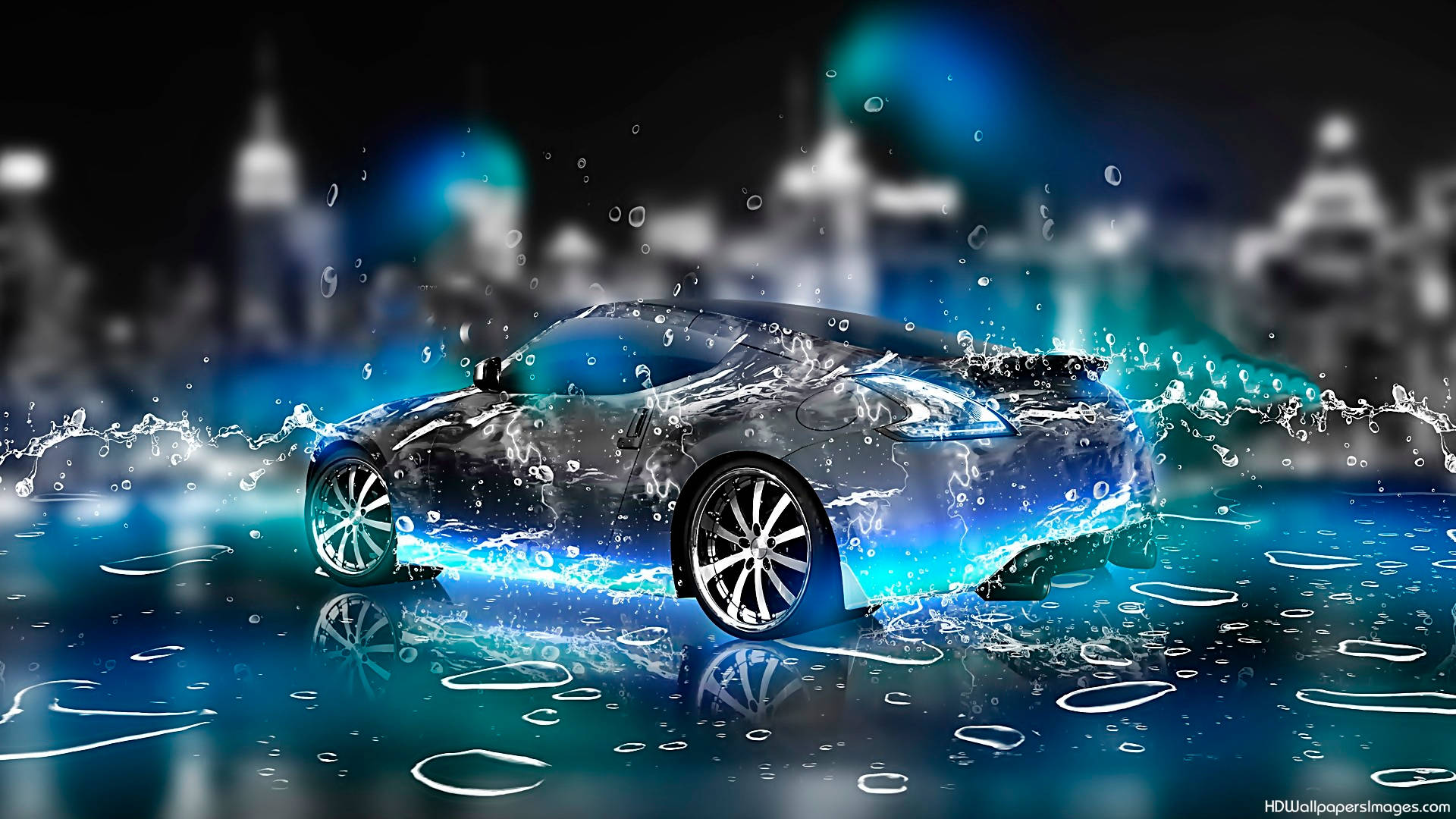 Unique Car With Water Art Background