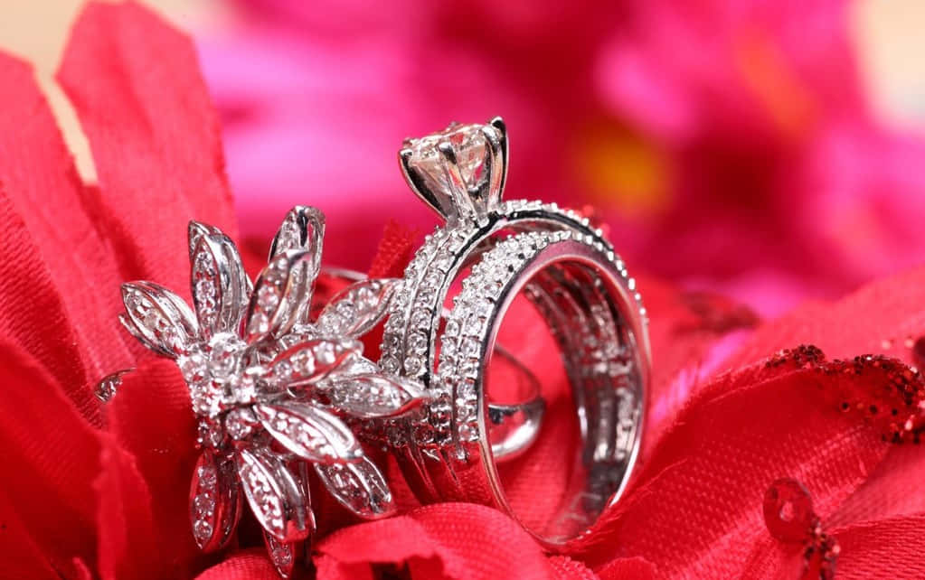 Unique Diamond Engagement Couple Rings Background