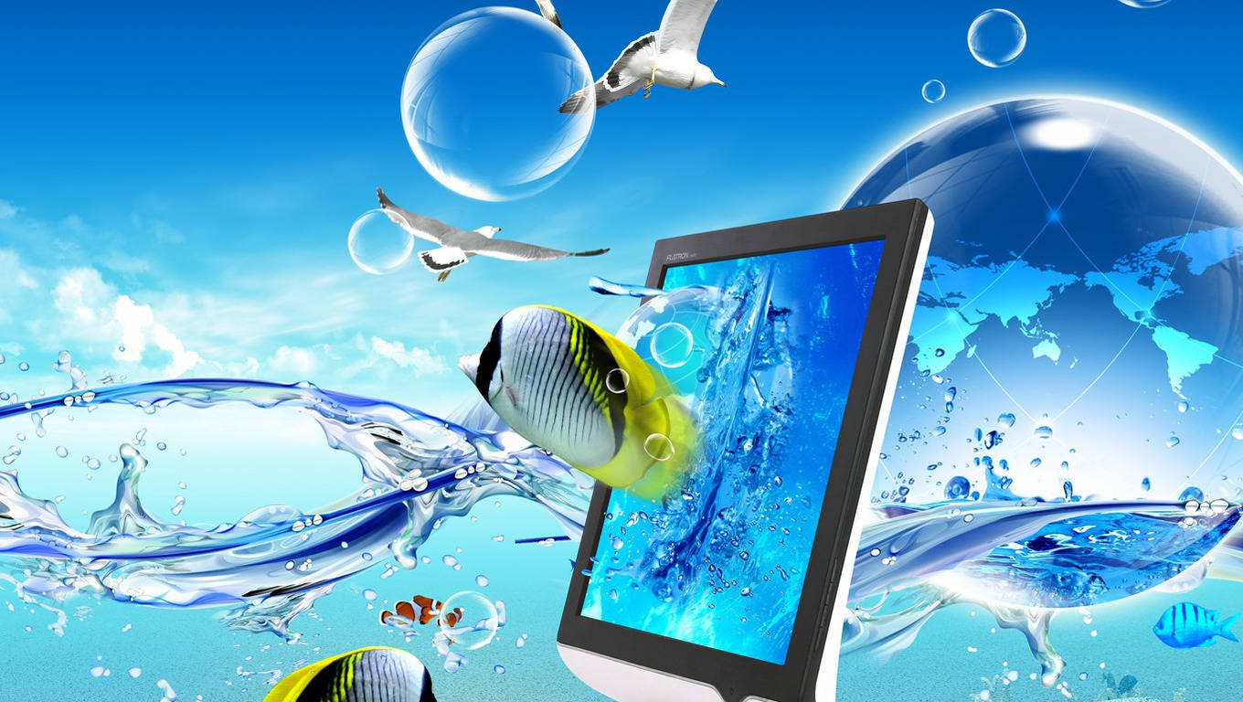 Unique Laptop Monitor Fish Background Background