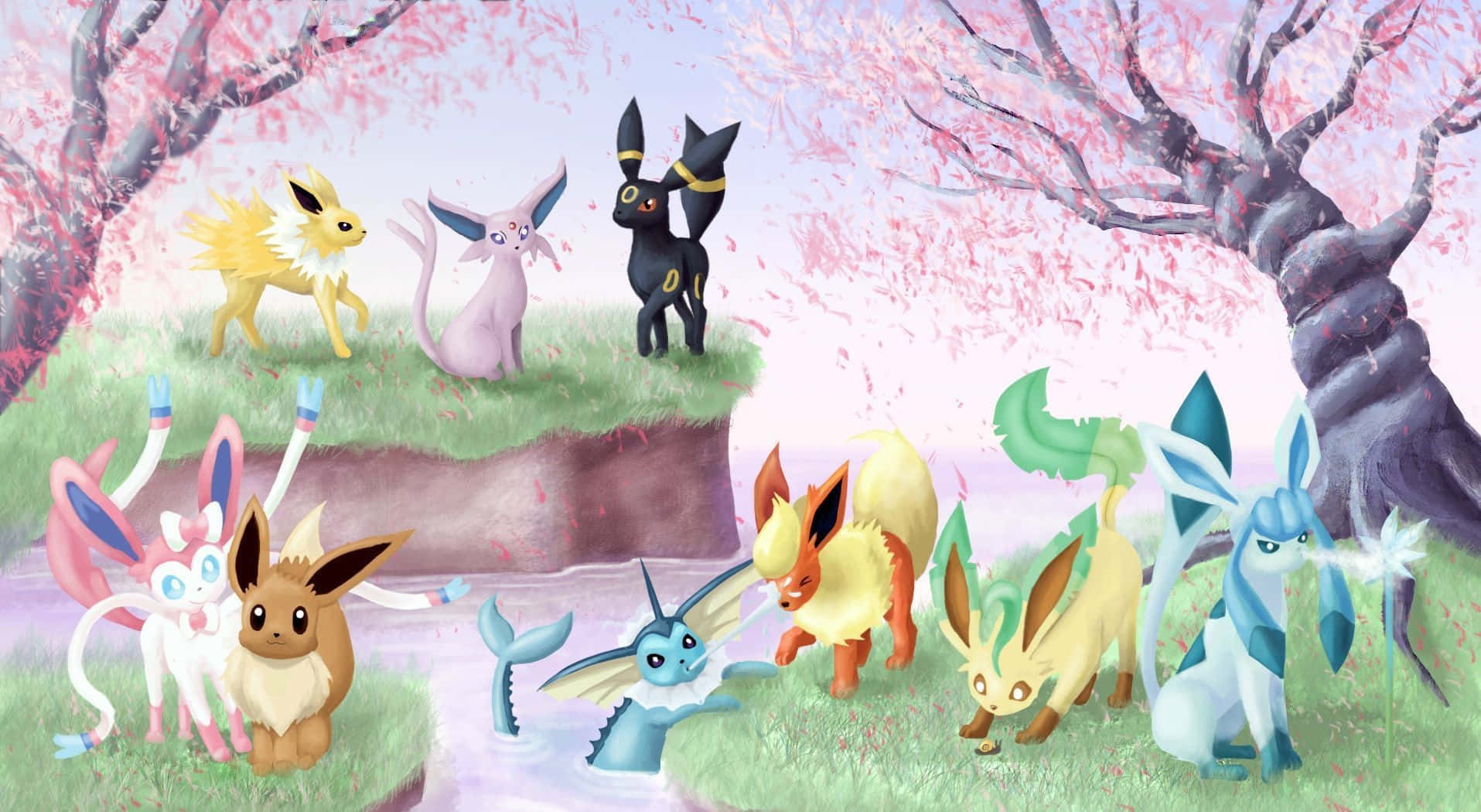 Unite To Form The Powerful Eeveelution Squad Background