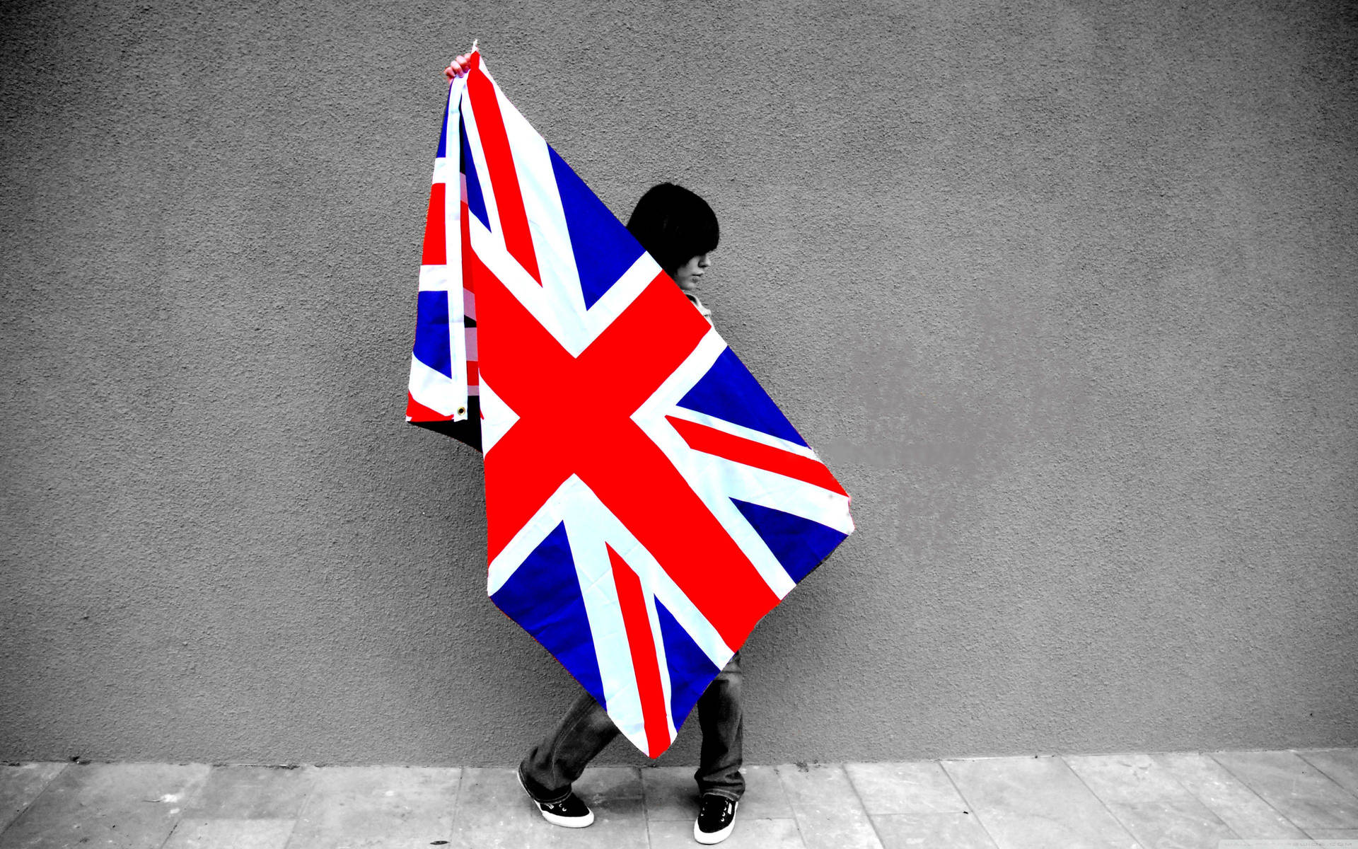 United Kingdom Flag On Gray Wall Background