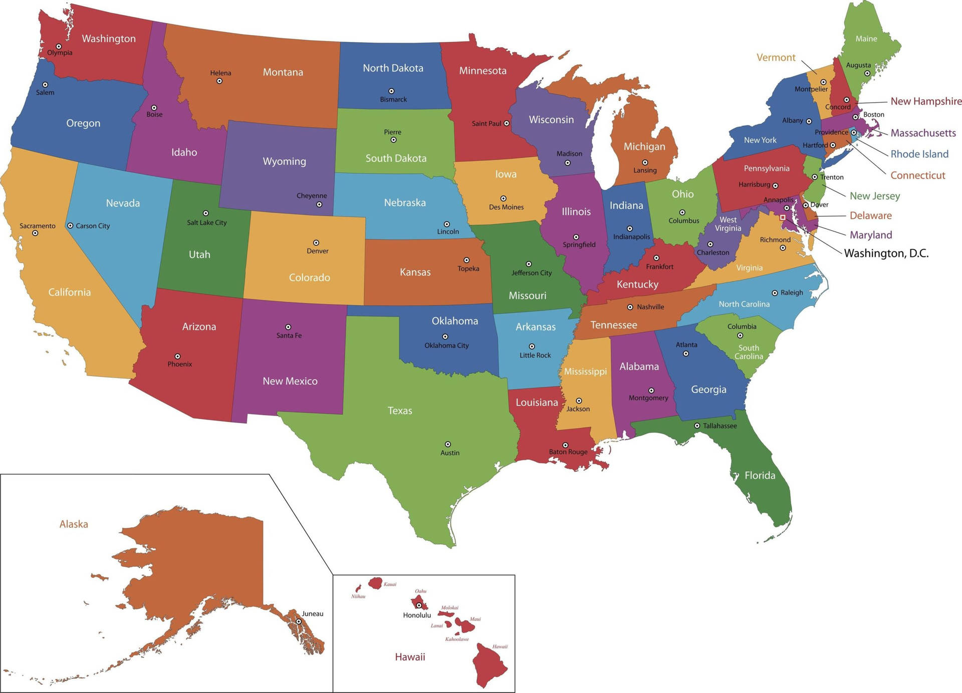 United States Map And Its Nearby States Color Design Background