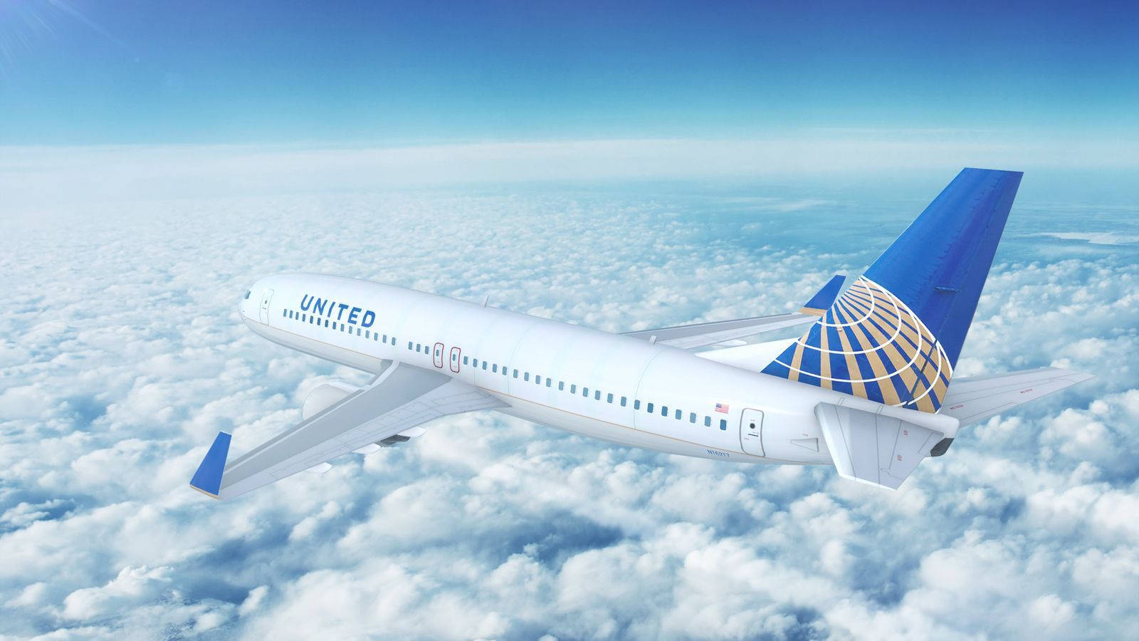 United White Plane Flying On Top Of Cloudy Sky