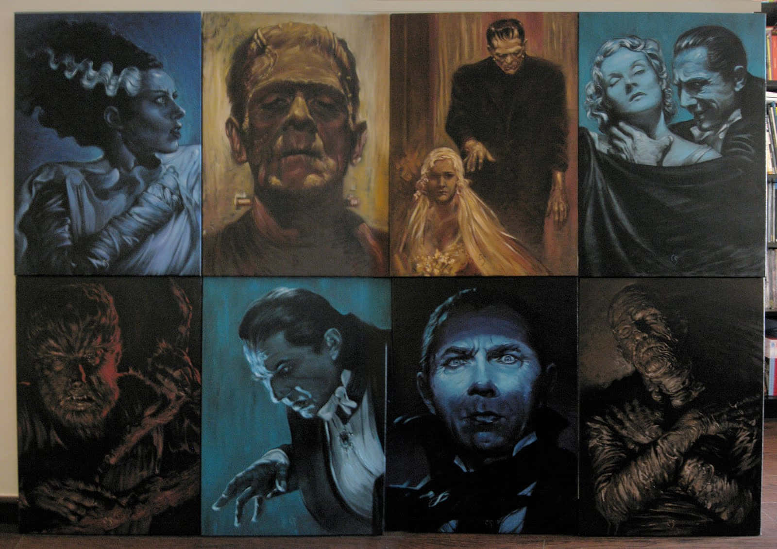 Universal Monsters Characters In Oil Painting Background