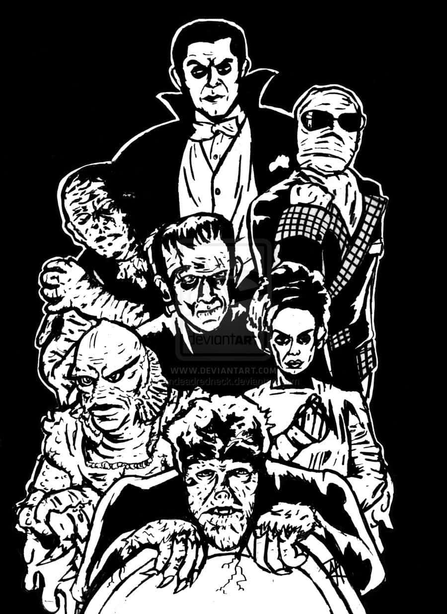 Universal Monsters Gathering In Classic Design Background