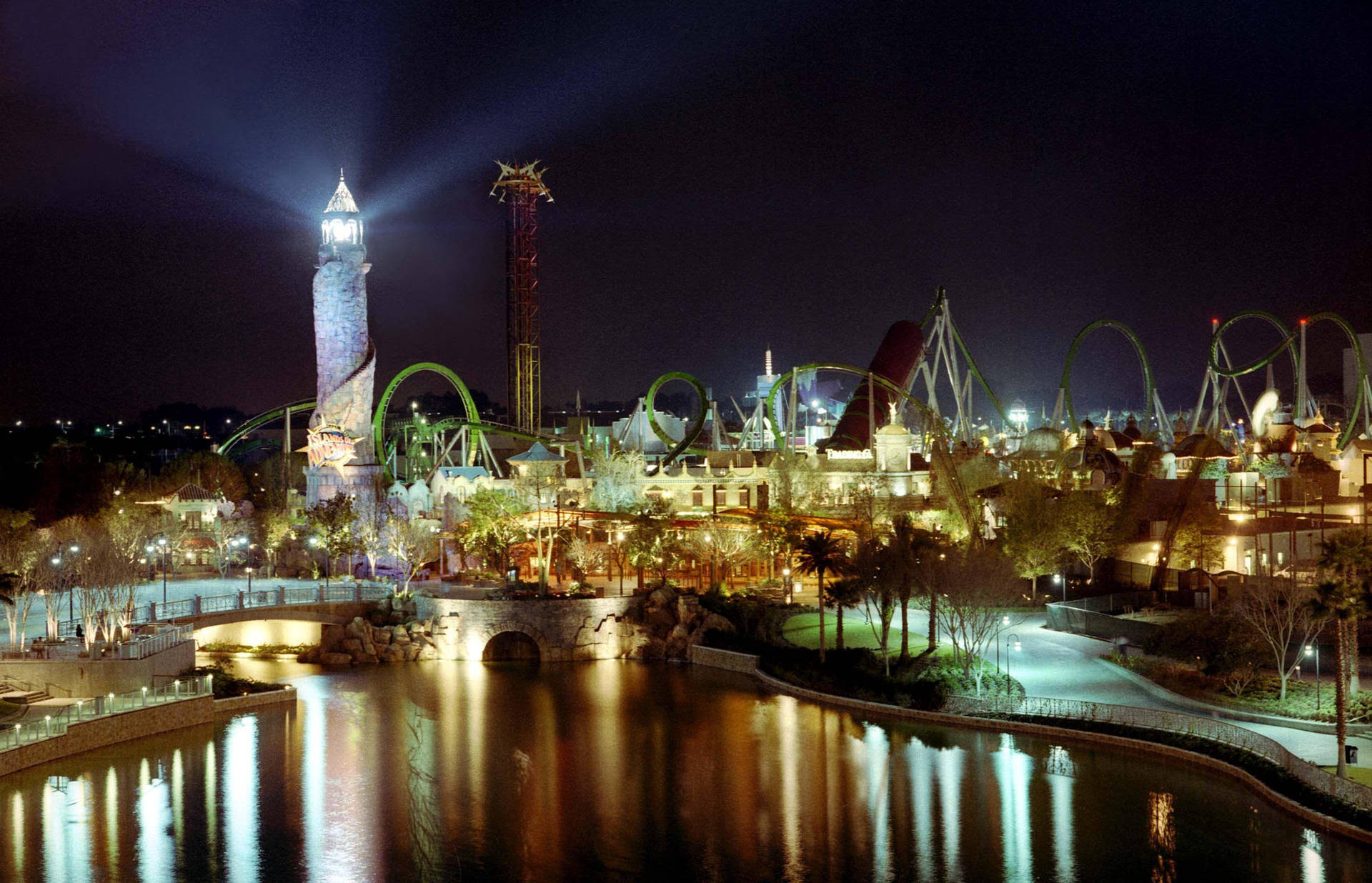 Universal Studios Aerial View At Night Background