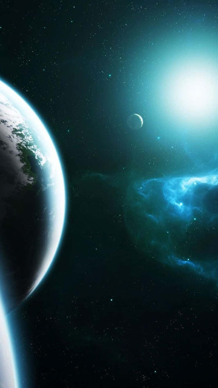 Universe Iphone Earth With Moon And Sunlight Background