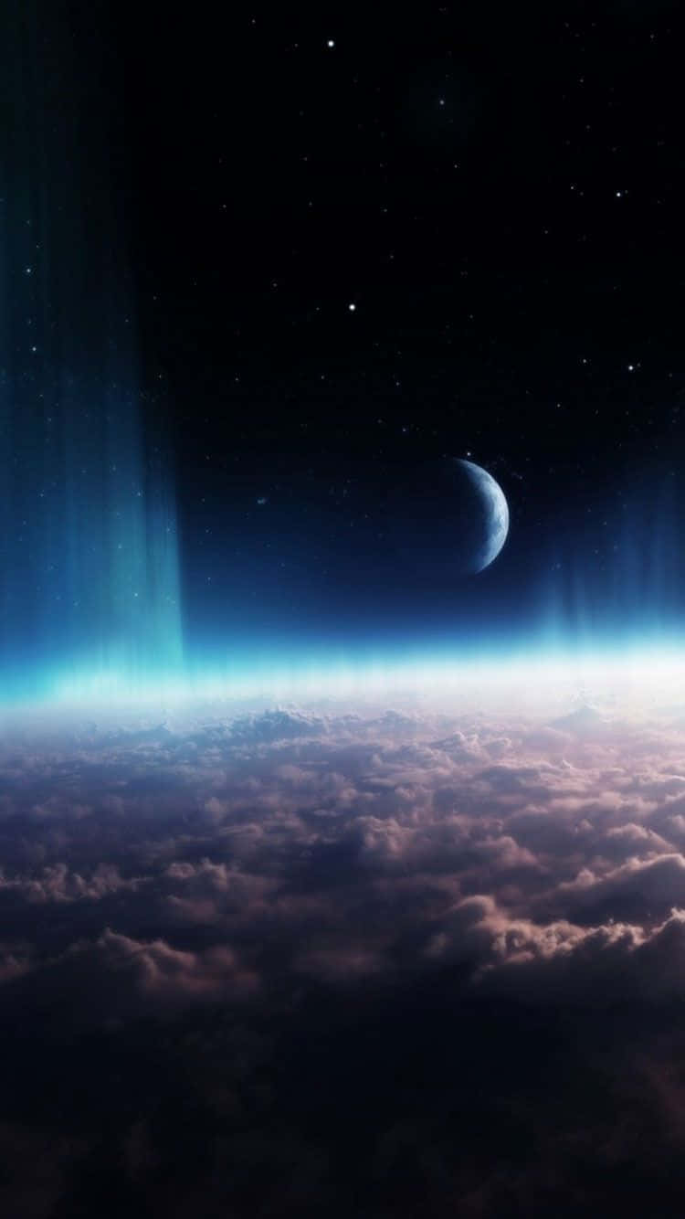 Universe Iphone Planet Above The Clouds Background