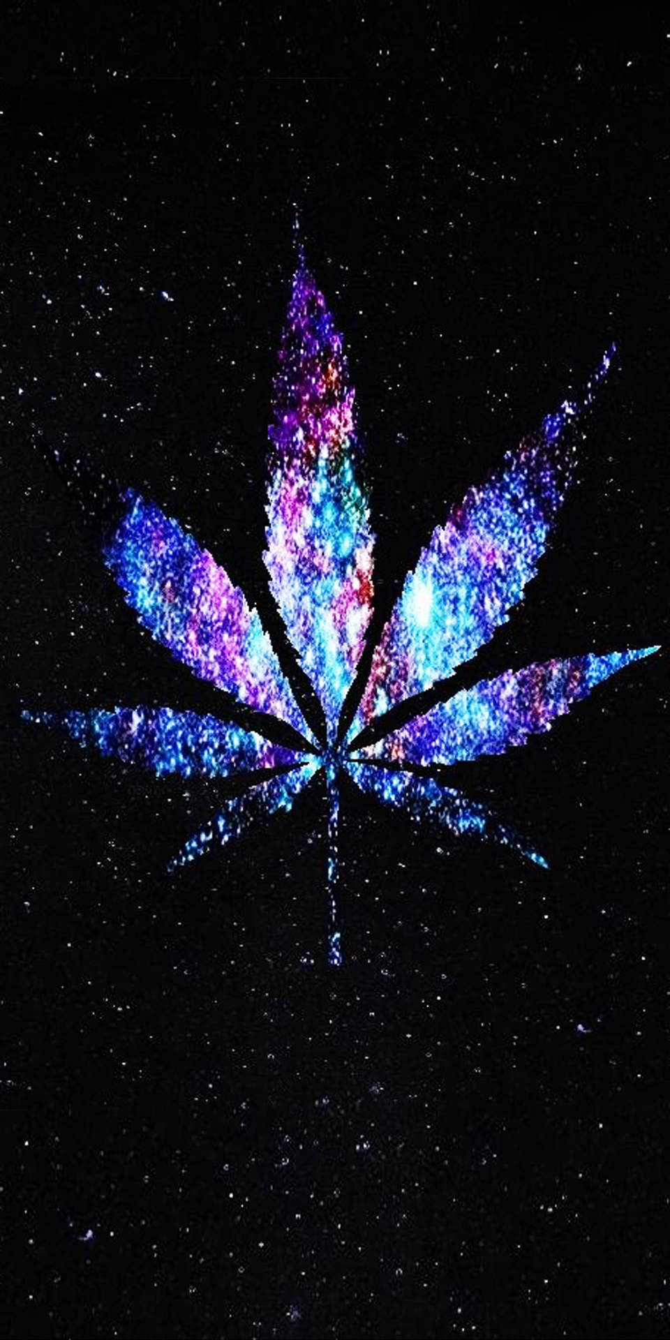 Universe-like Weed Leaf Graphic With Stars Background