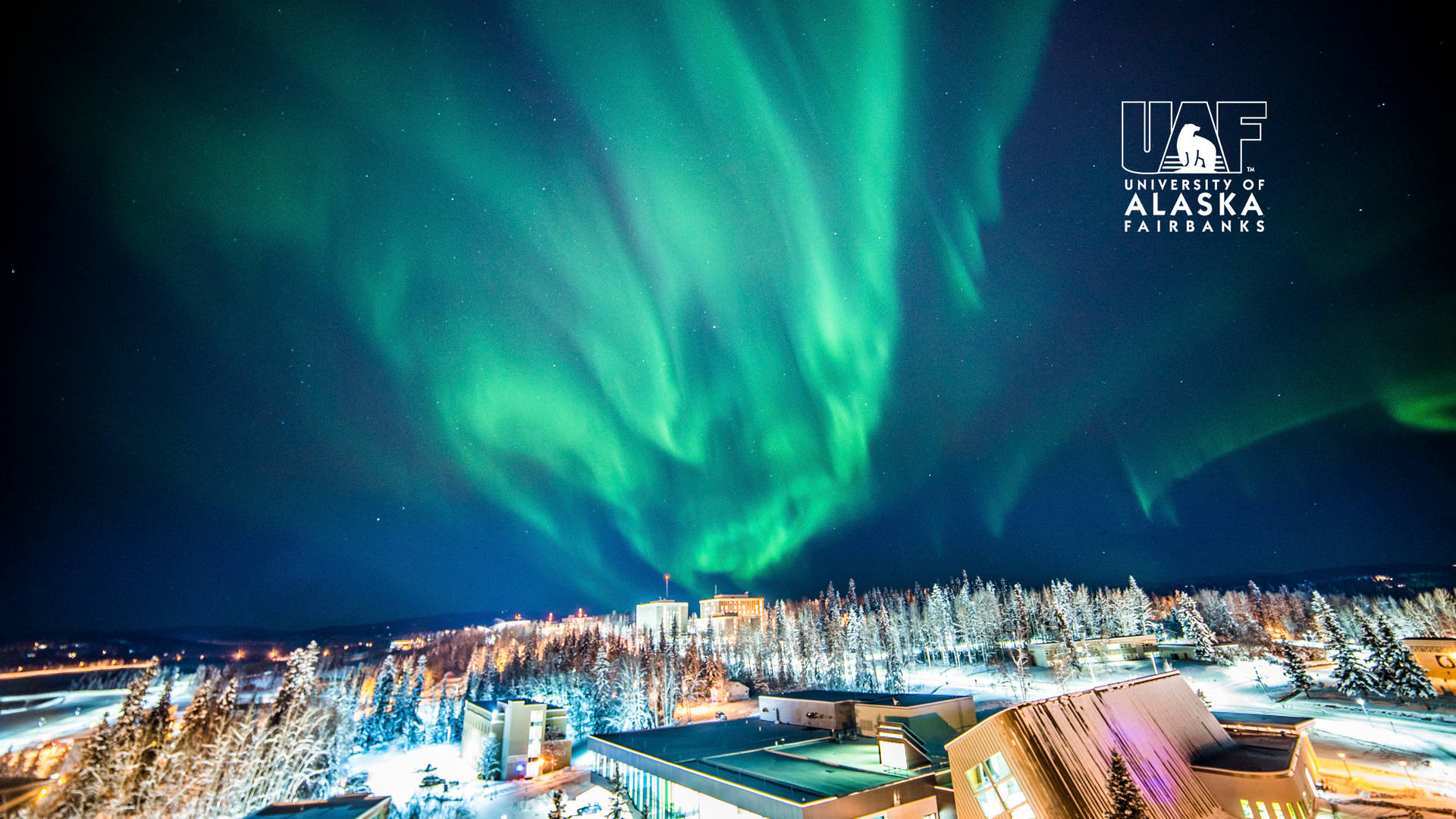 University Of Alaska Fairbanks Green Aurora Background