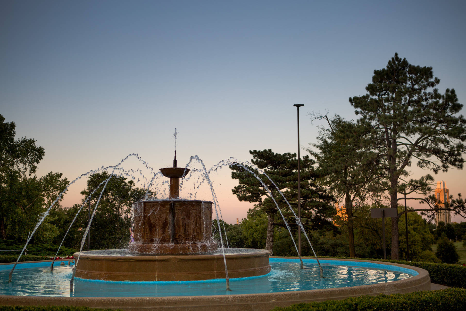 University Of Kansas Fountain During Sunset