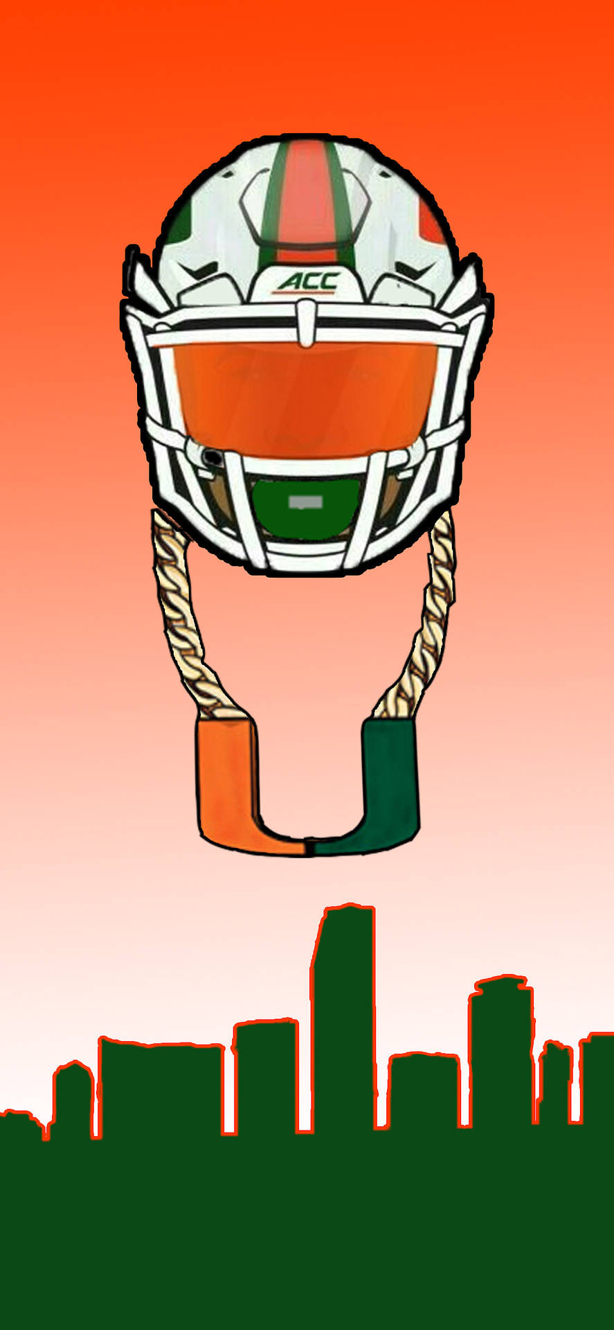 University Of Miami Helmet And Skyline Background