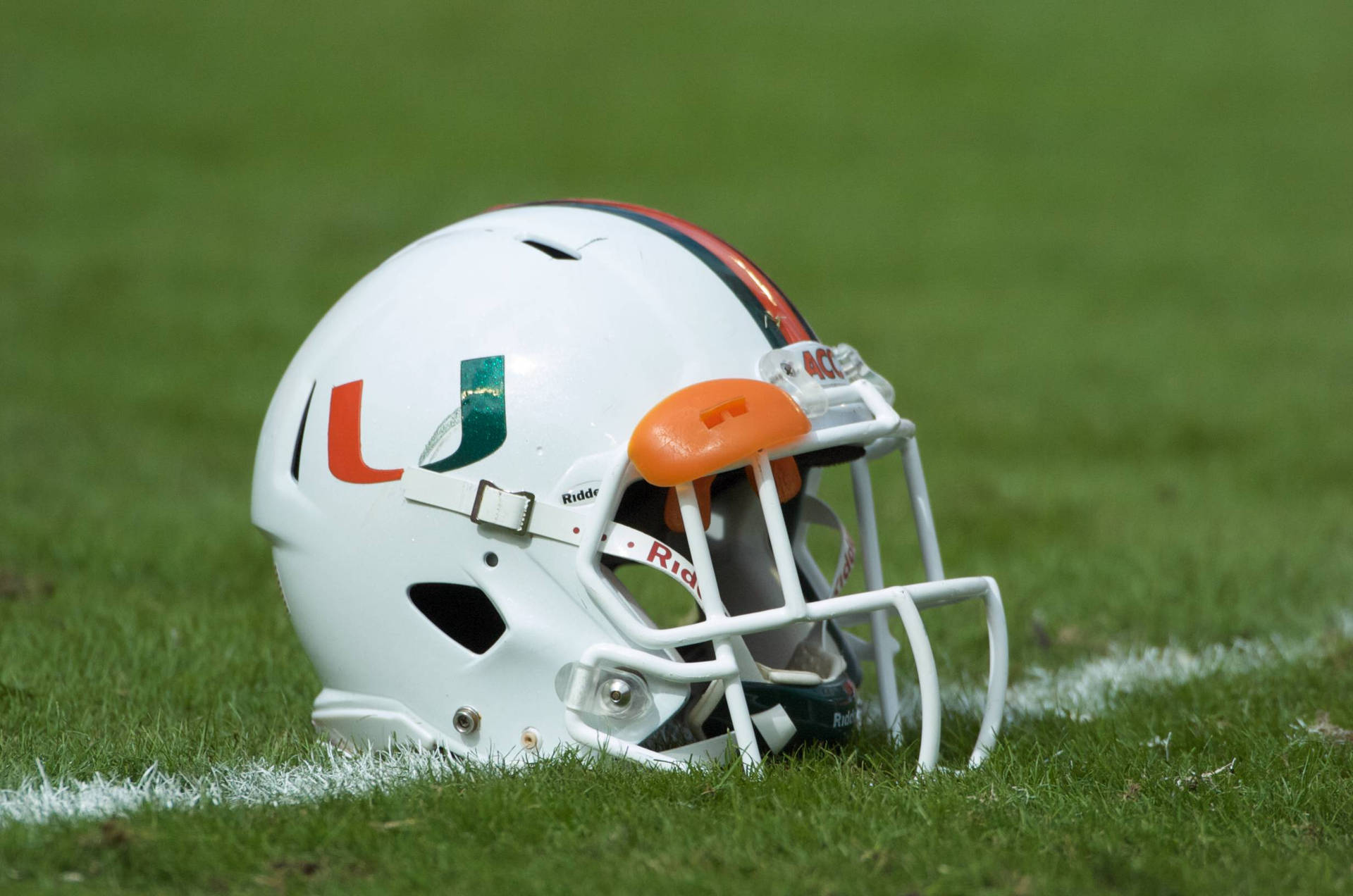 University Of Miami Helmet On 50 Background