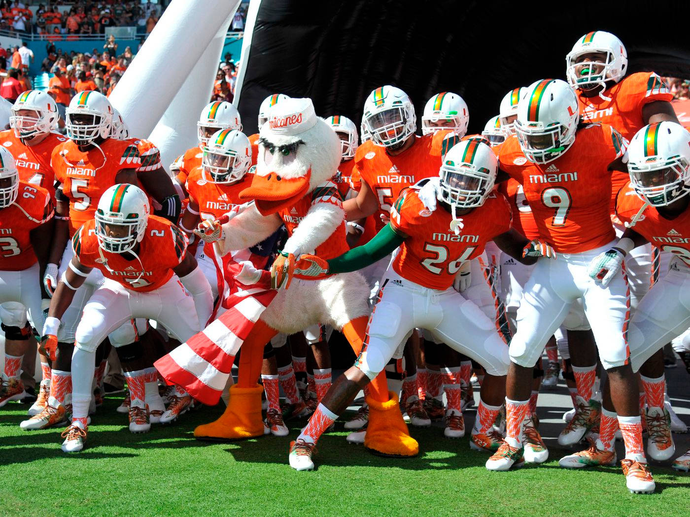 University Of Miami Hurricanes With Mascot Background