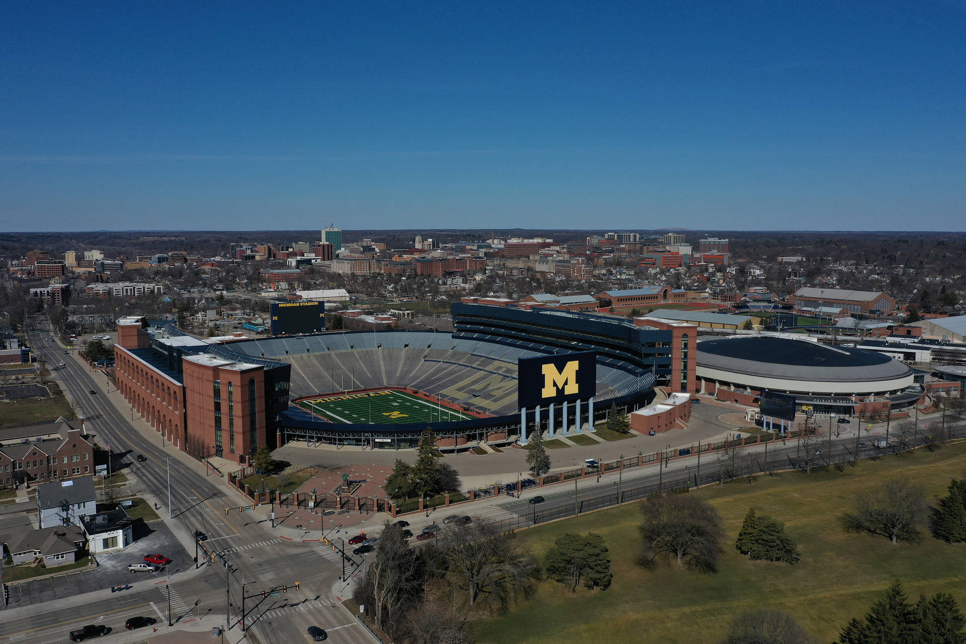 University Of Michigan-ann Arbor Stadium Aerial Shot Background