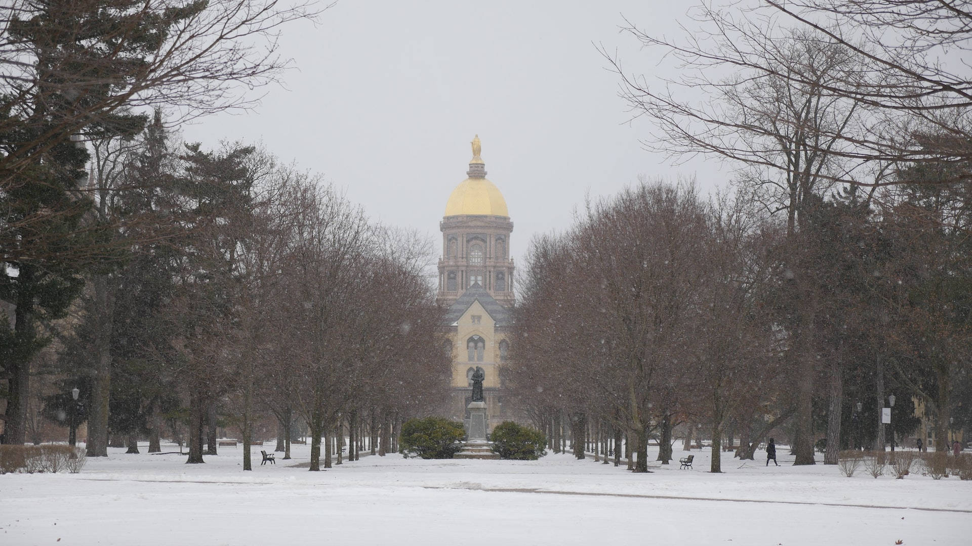 University Of Notre Dame During Winter Background