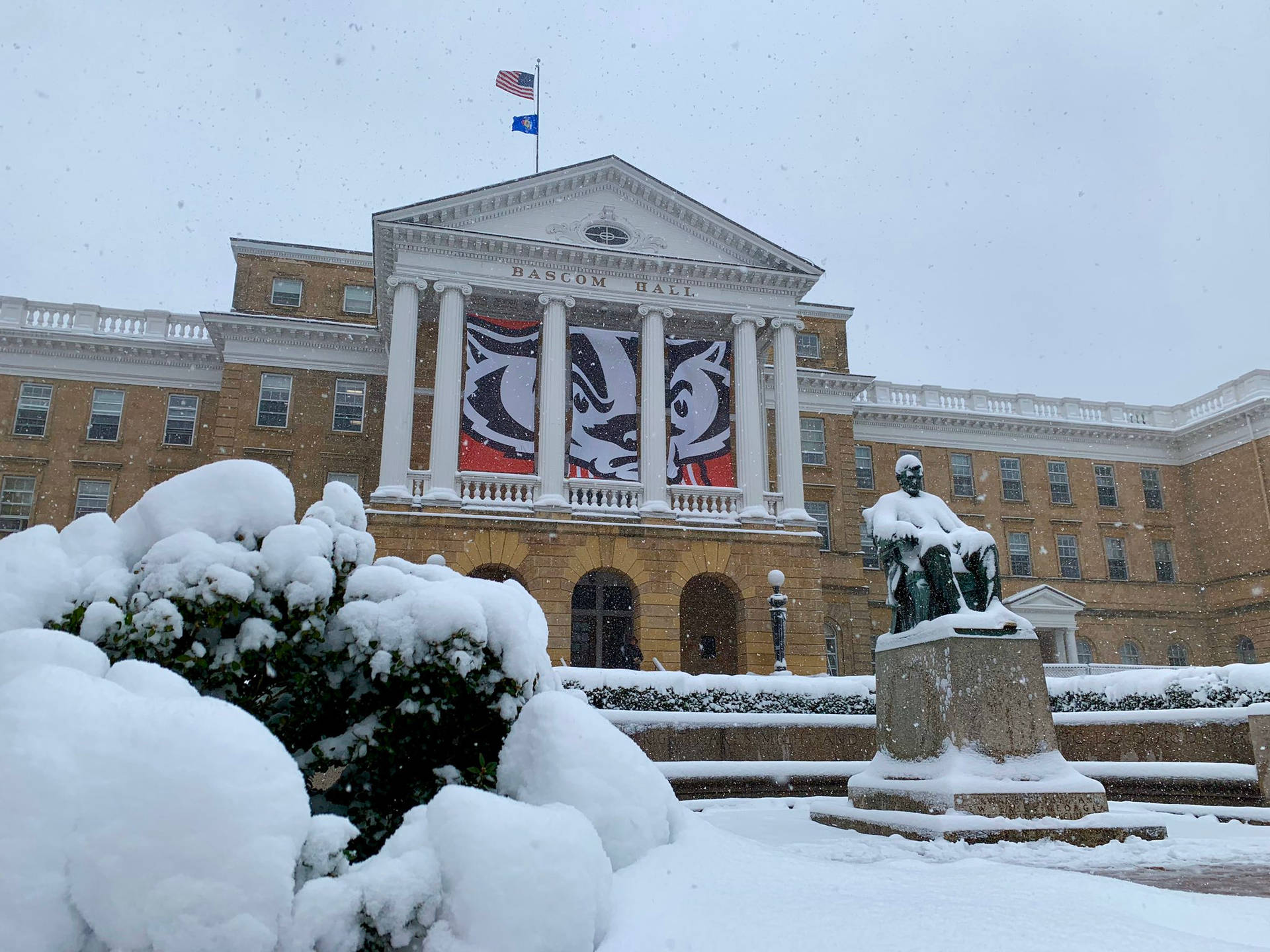 University Of Wisconsin-madison Bascom Hall With Snow Background