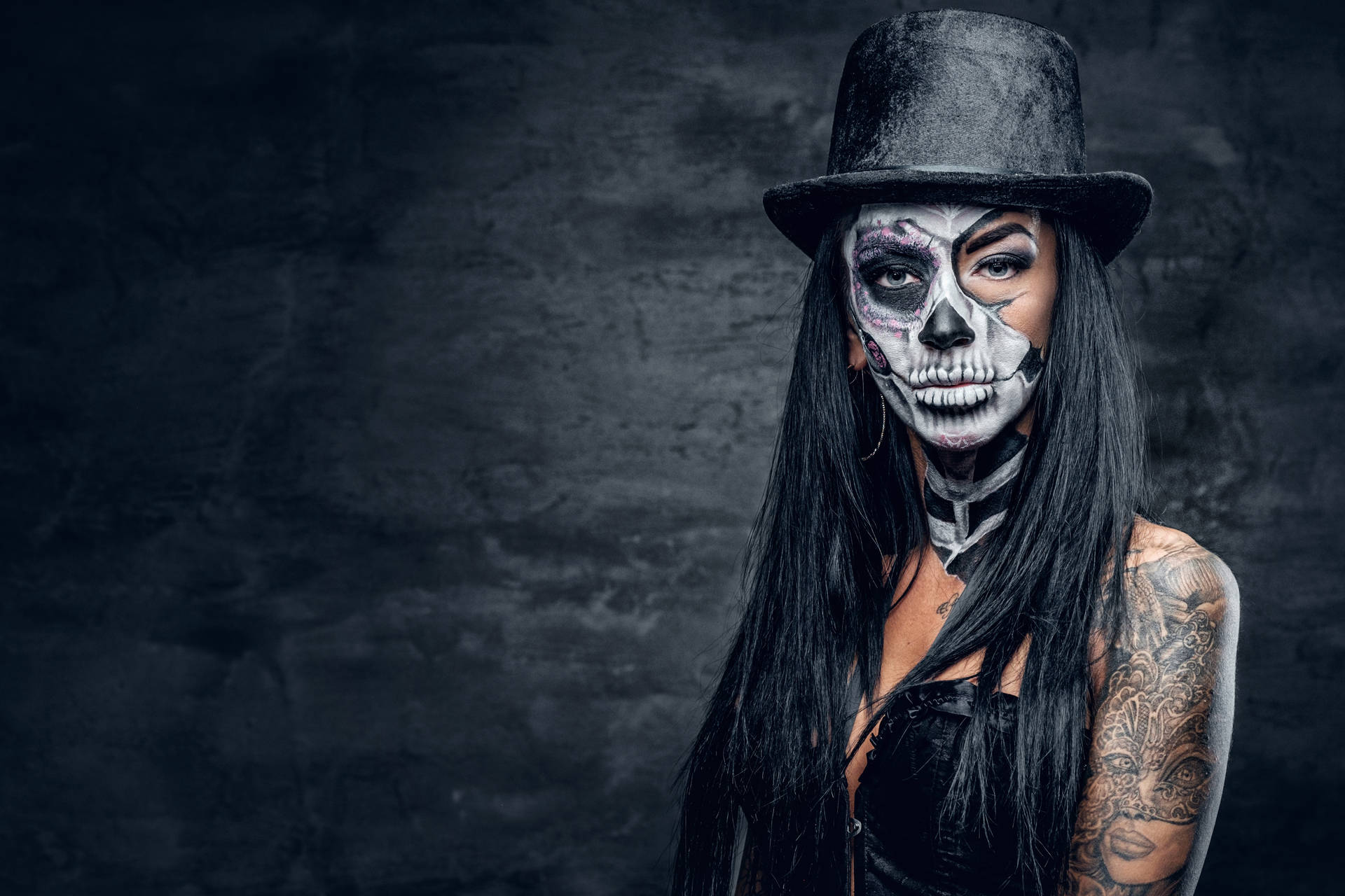 Unleashing Artistry With Hd Tattoo Skeleton Makeup Background