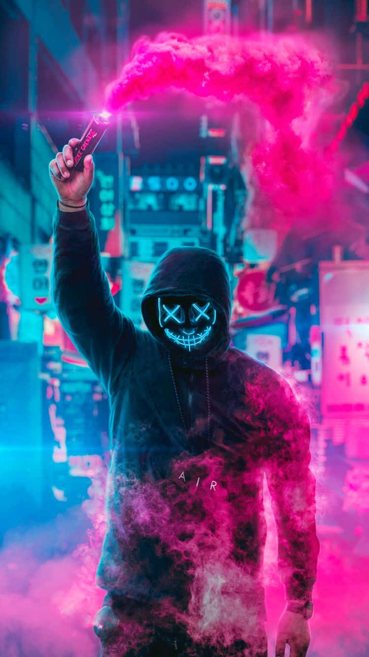 “unlock Your Creative Potential With A Neon Mask” Background
