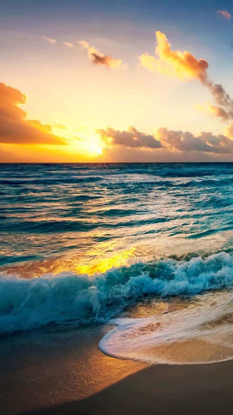 Unparalleled Sunset View On The Beach Where Sand Sparkles Background