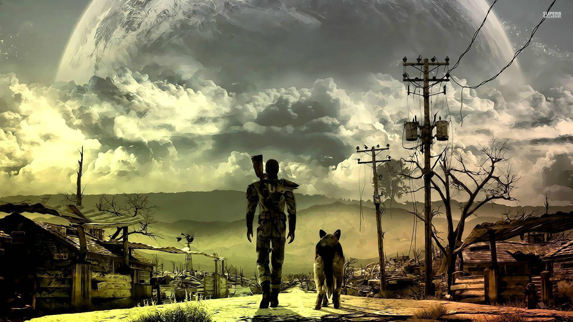 Unstoppable Companions: Fallout 76 Soldier And Their Dog Background