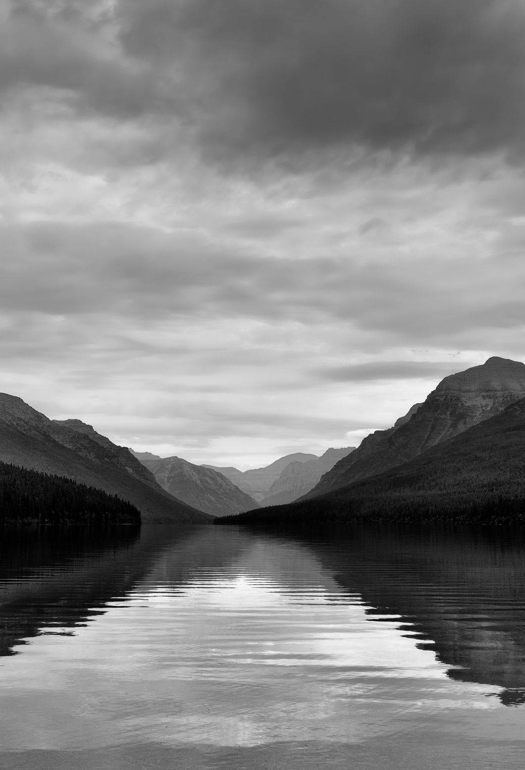 Unveiling Serenity With A Stunning Black And White Snapshot Of Bowman Lake On Iphone