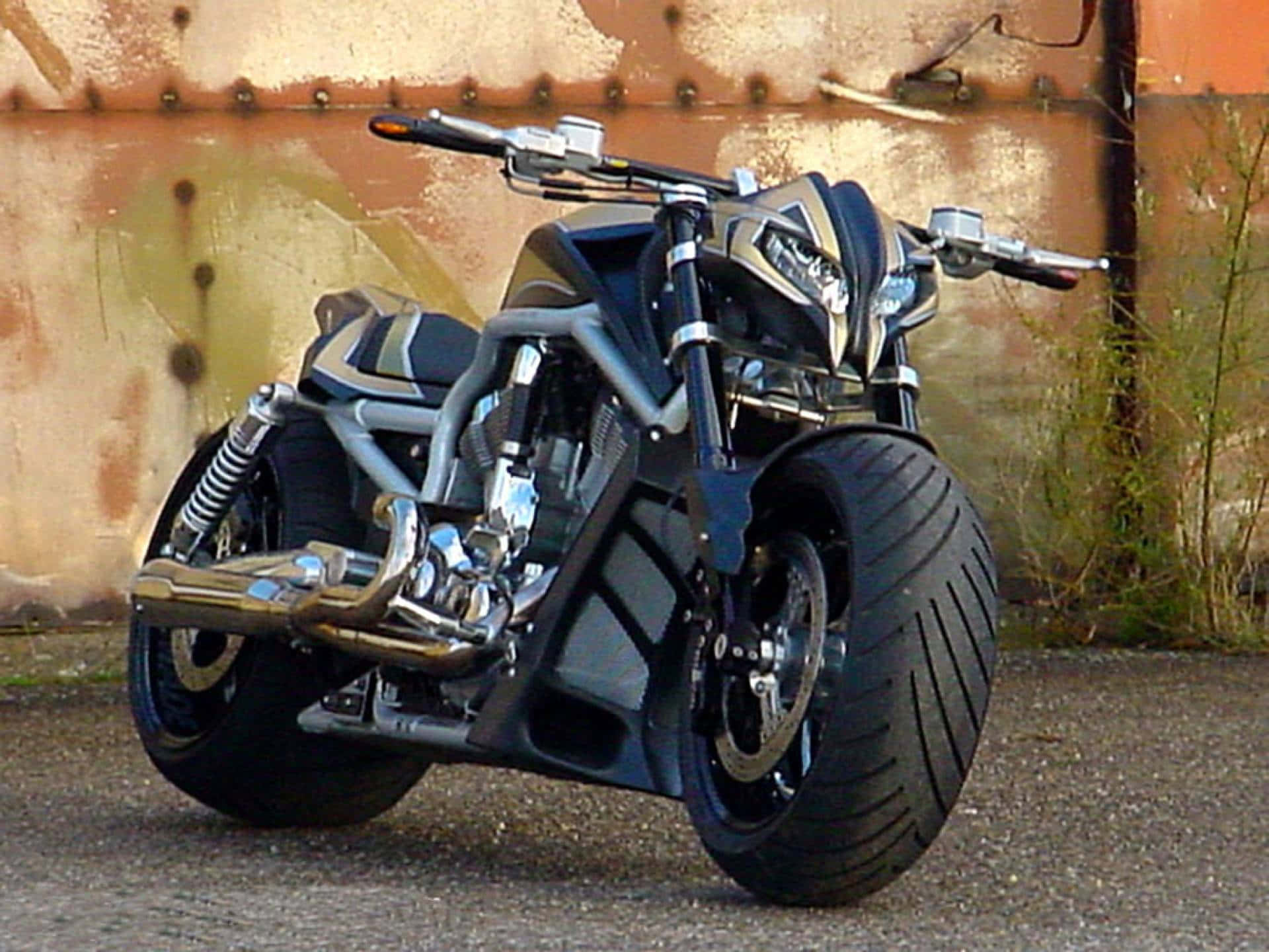 Up Close And Personal With An All Black Hd Motorcycle Background