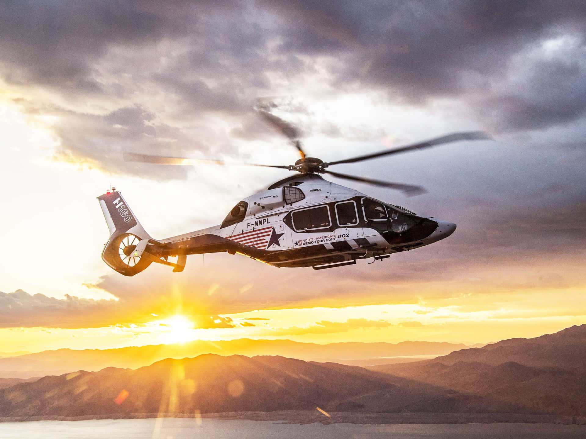 Up Close View Of Fenestron Helicopter At Sunset Background