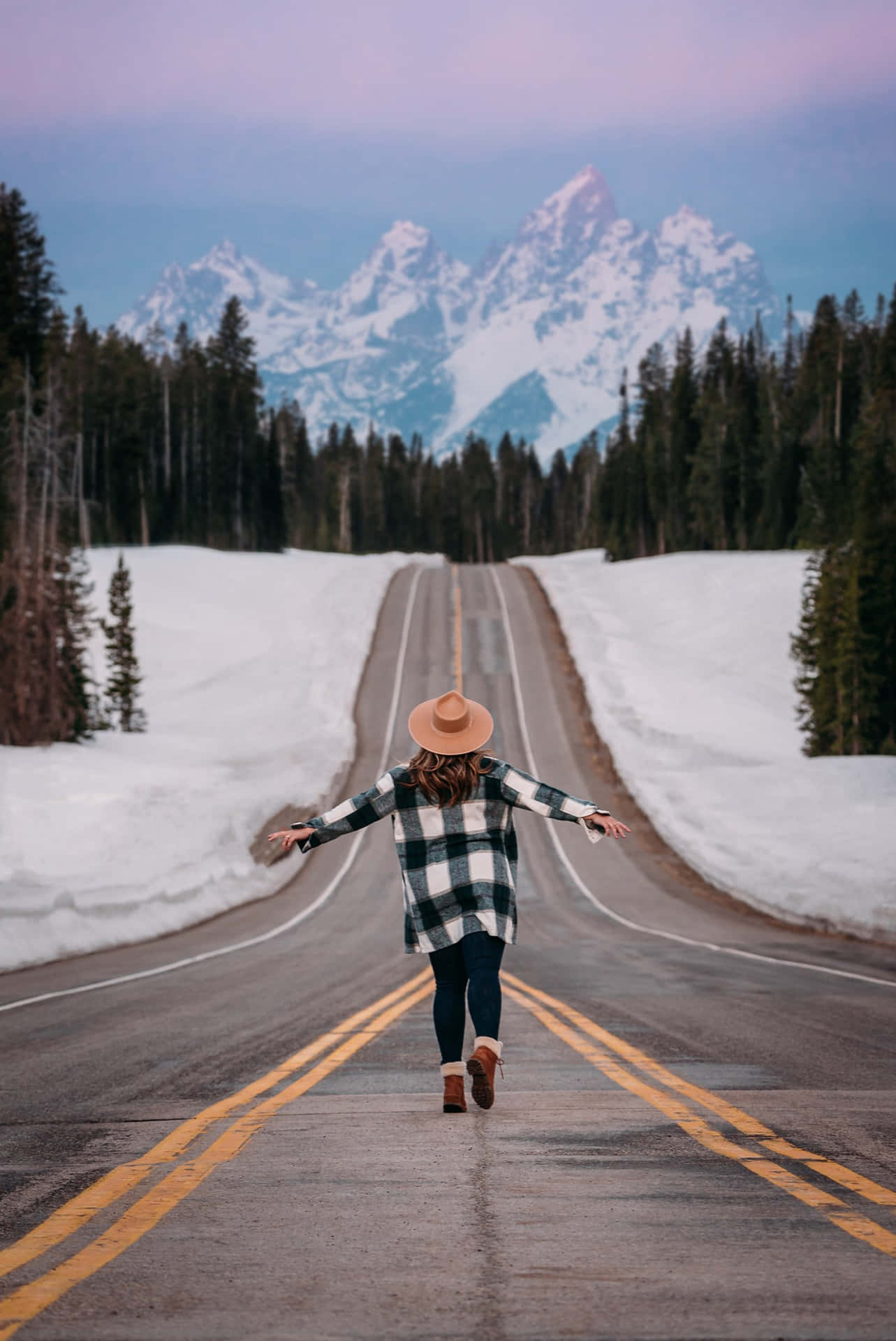 Uphill Snowy Road Tumblr Photography Iphone Background