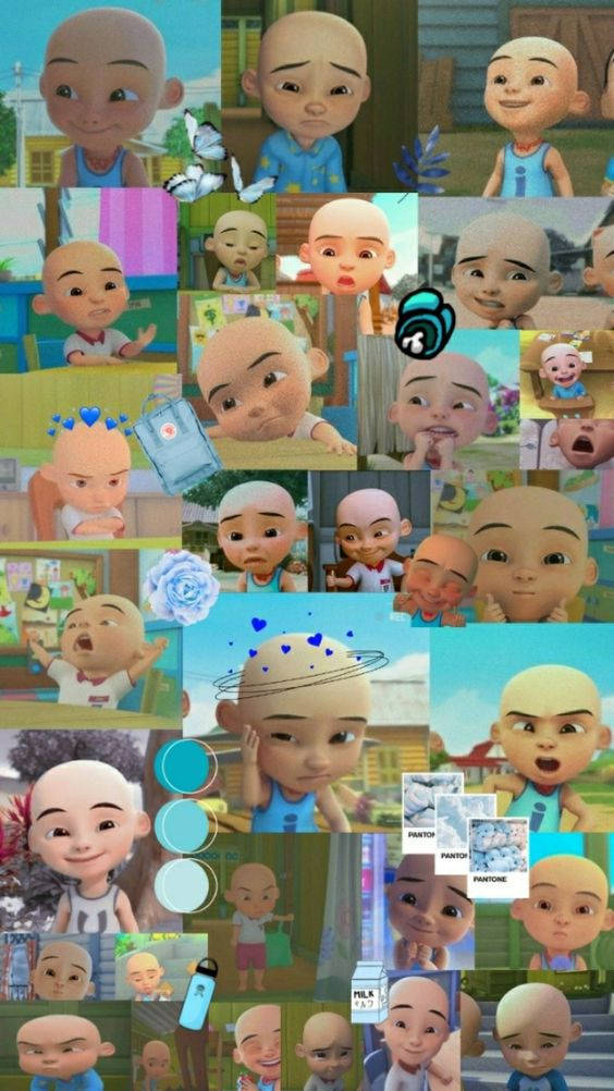 Upin Ipin Blue Aesthetic Collage Background