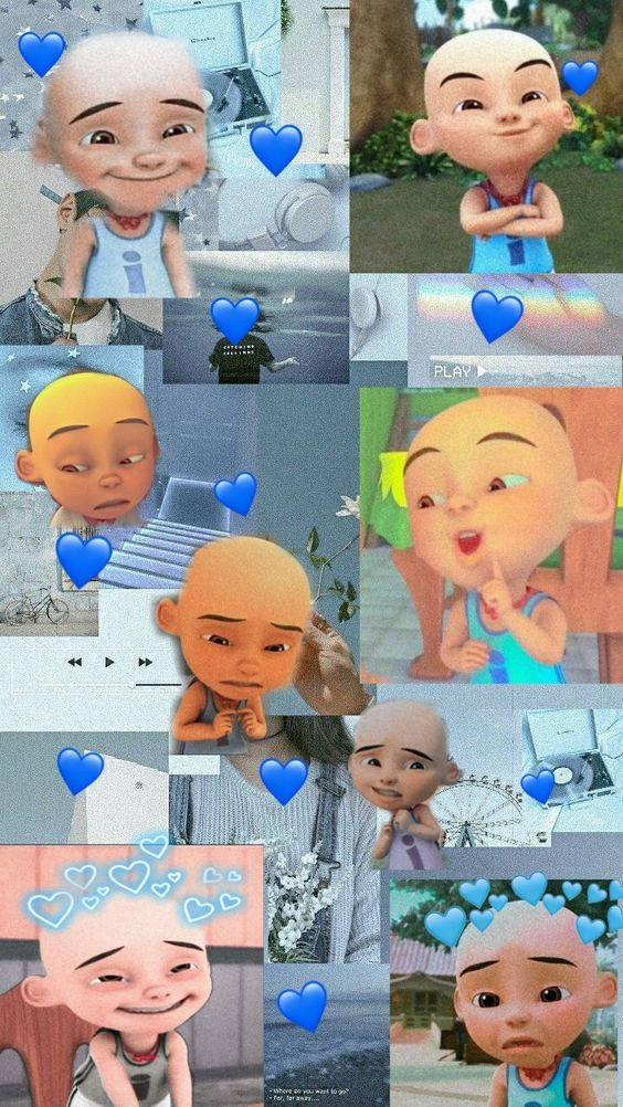 Upin Ipin With Blue Hearts Background