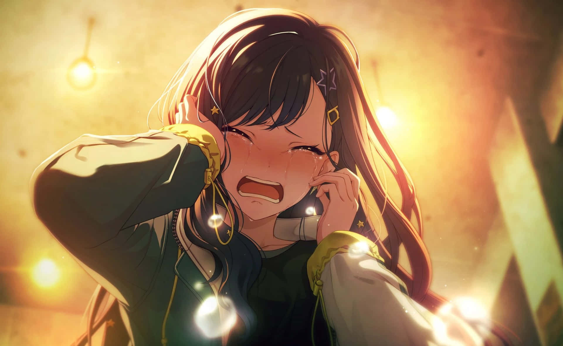 Upset Anime Girl Cryingon Phone Background