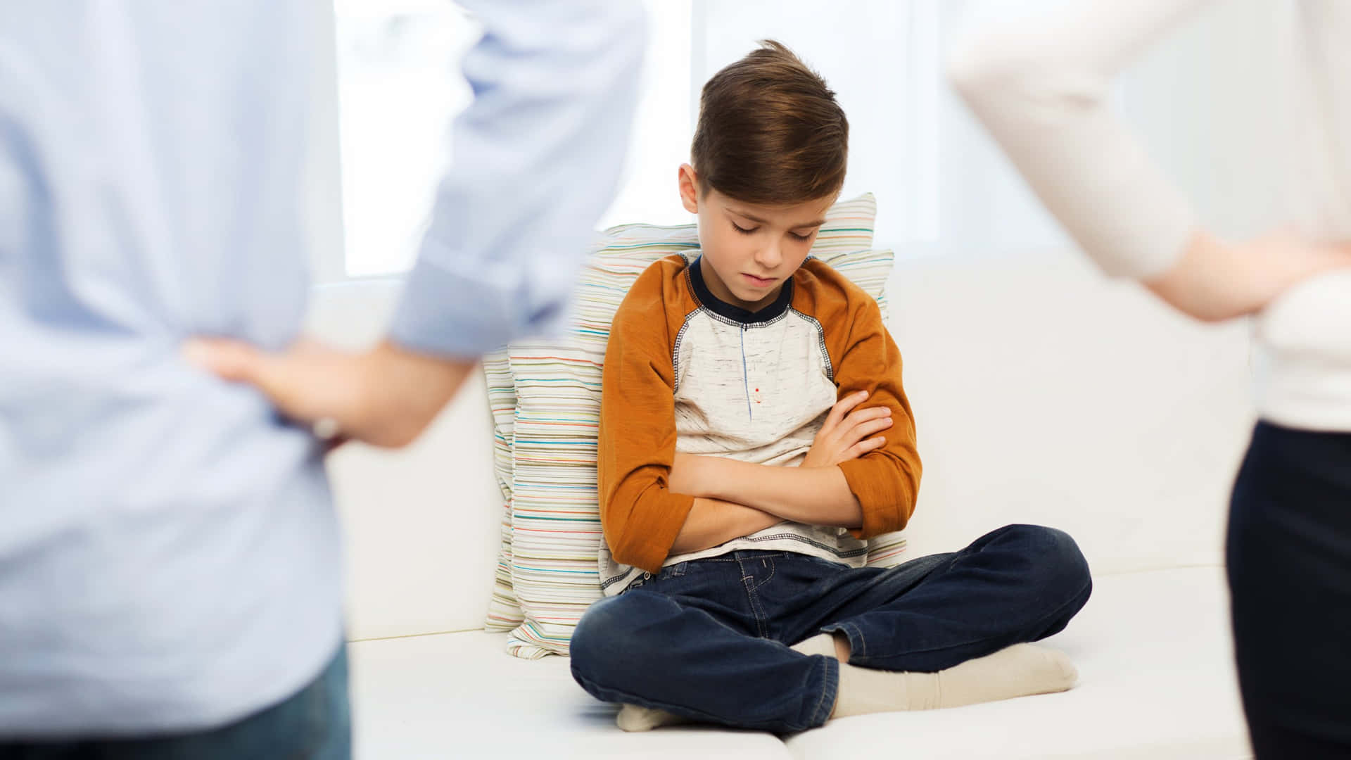 Upset Child Disciplinedby Parents Background