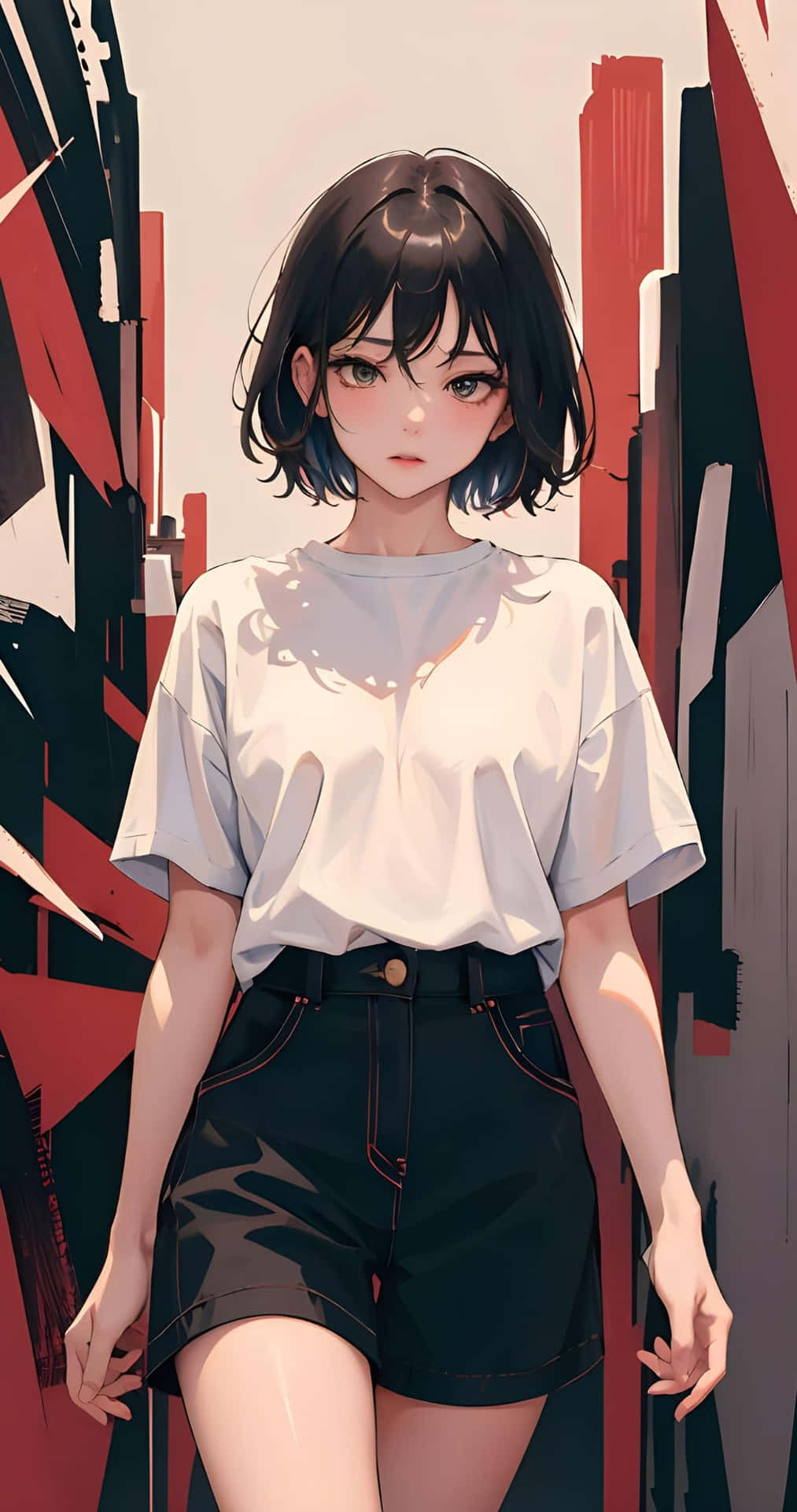 Urban Anime Girlwith Short Hair Background