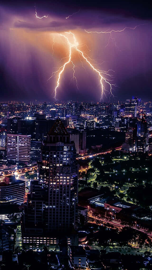 Urban Lightning Strike Night View Background