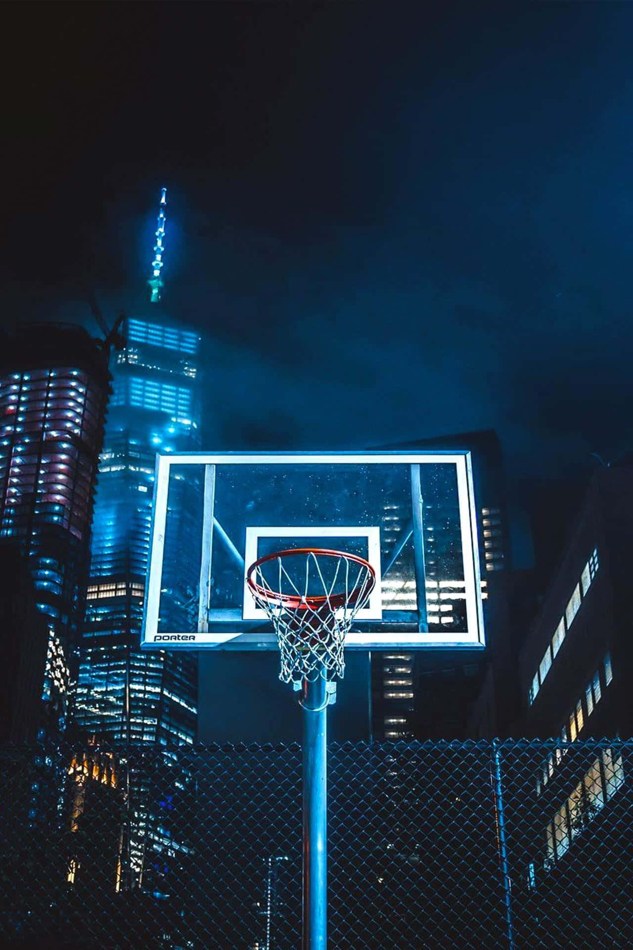 Urban Night Basketball Hoop Background