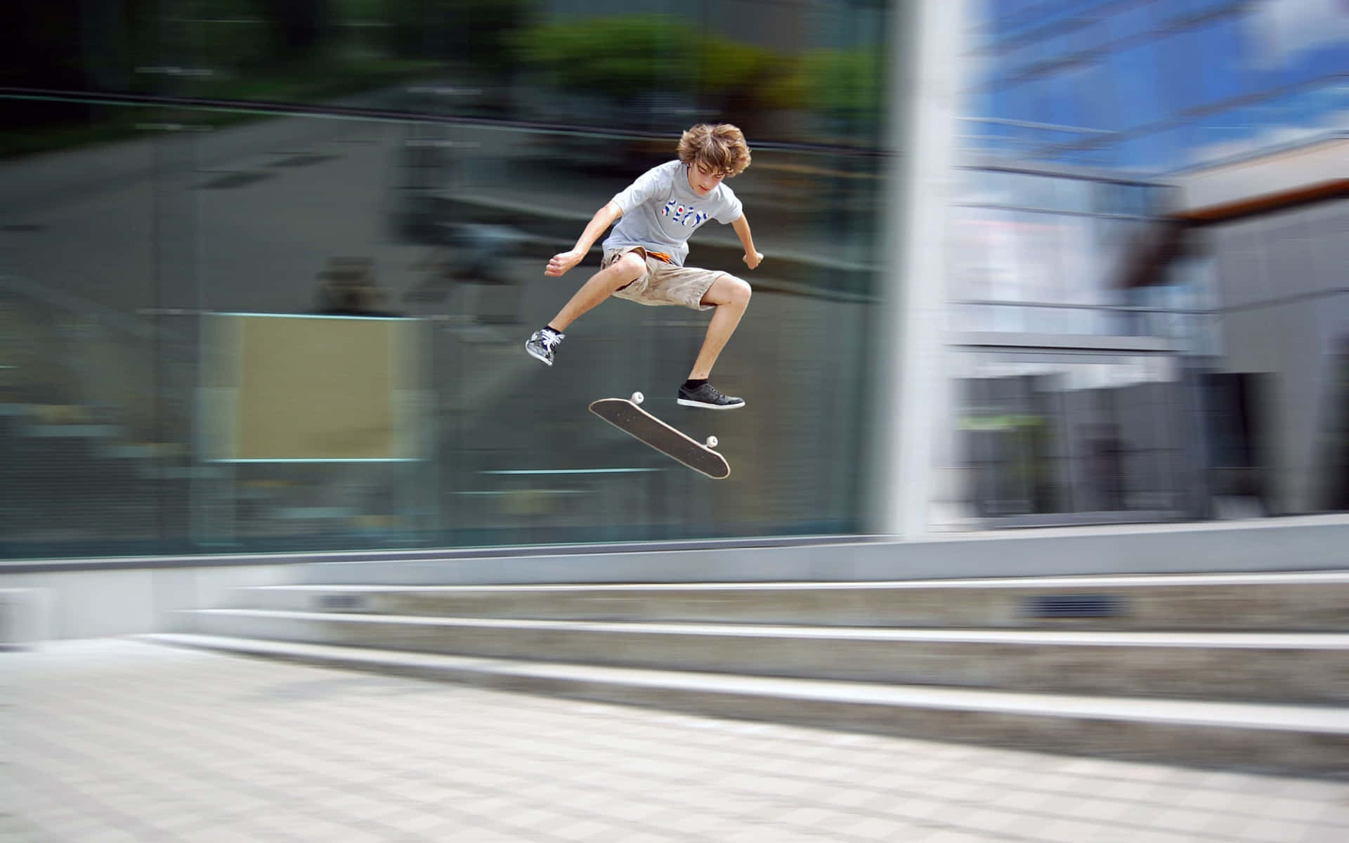 Urban Skateboard Jump Motion Blur Background