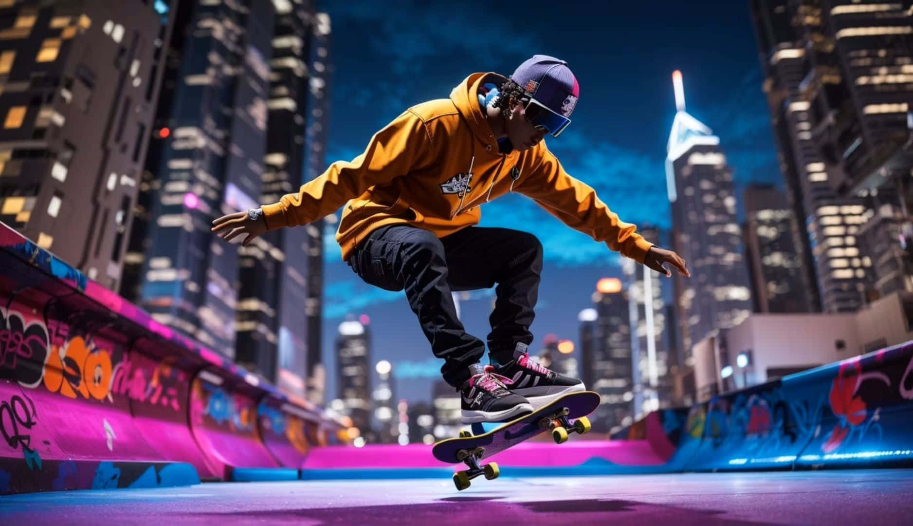 Urban Skateboarding Night Cityscape.jpg Background