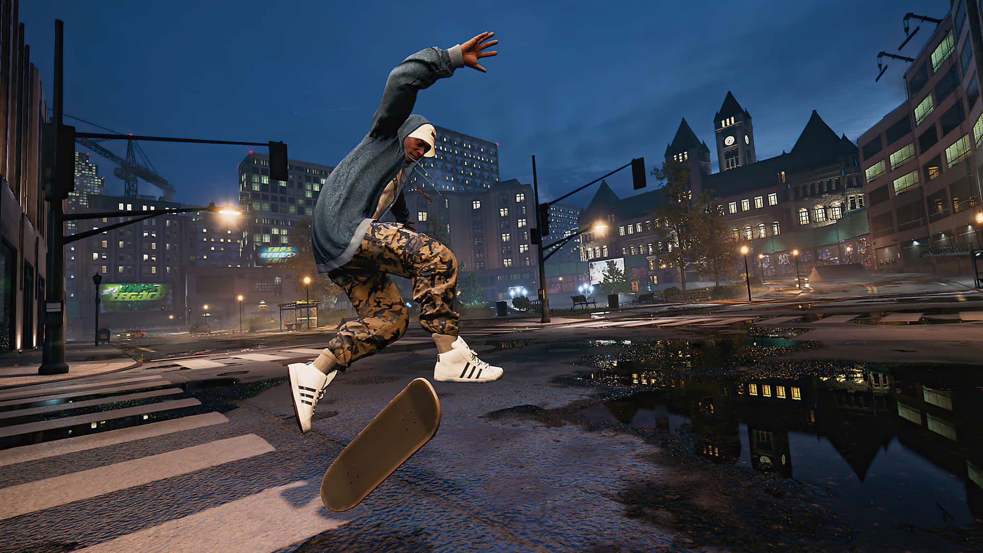 Urban Skateboarding Night Scene Background
