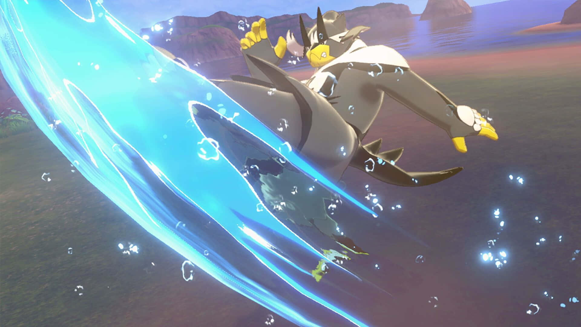 Urshifu Kicking With Blue Light Effects Background