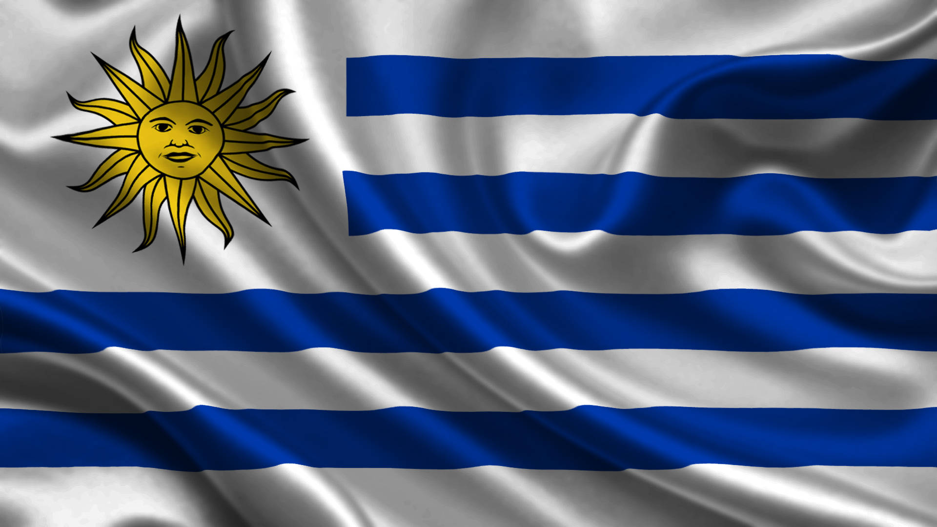 Uruguay Flag In Satin Fabric Background