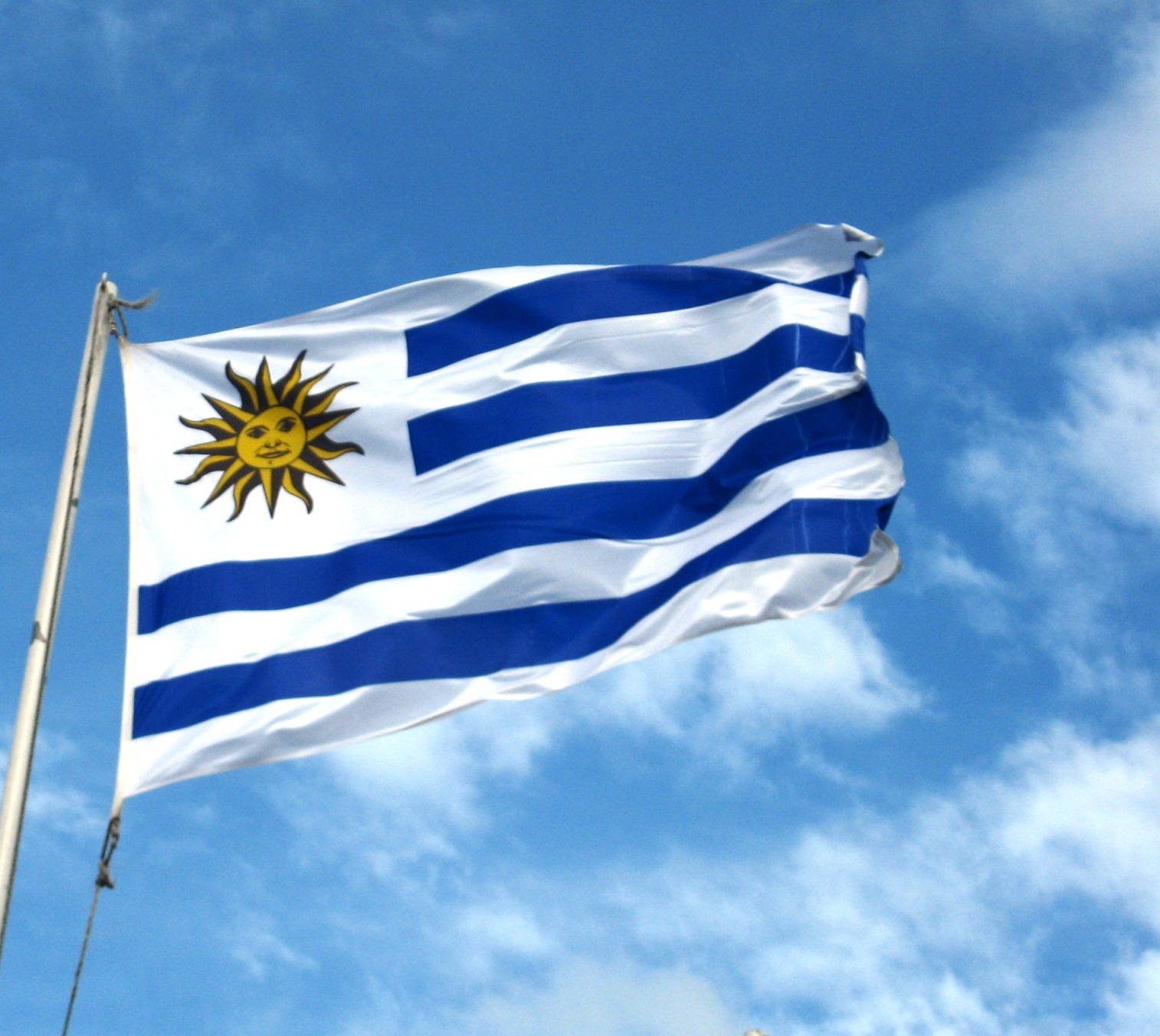 Uruguay Flag On A Pole Background